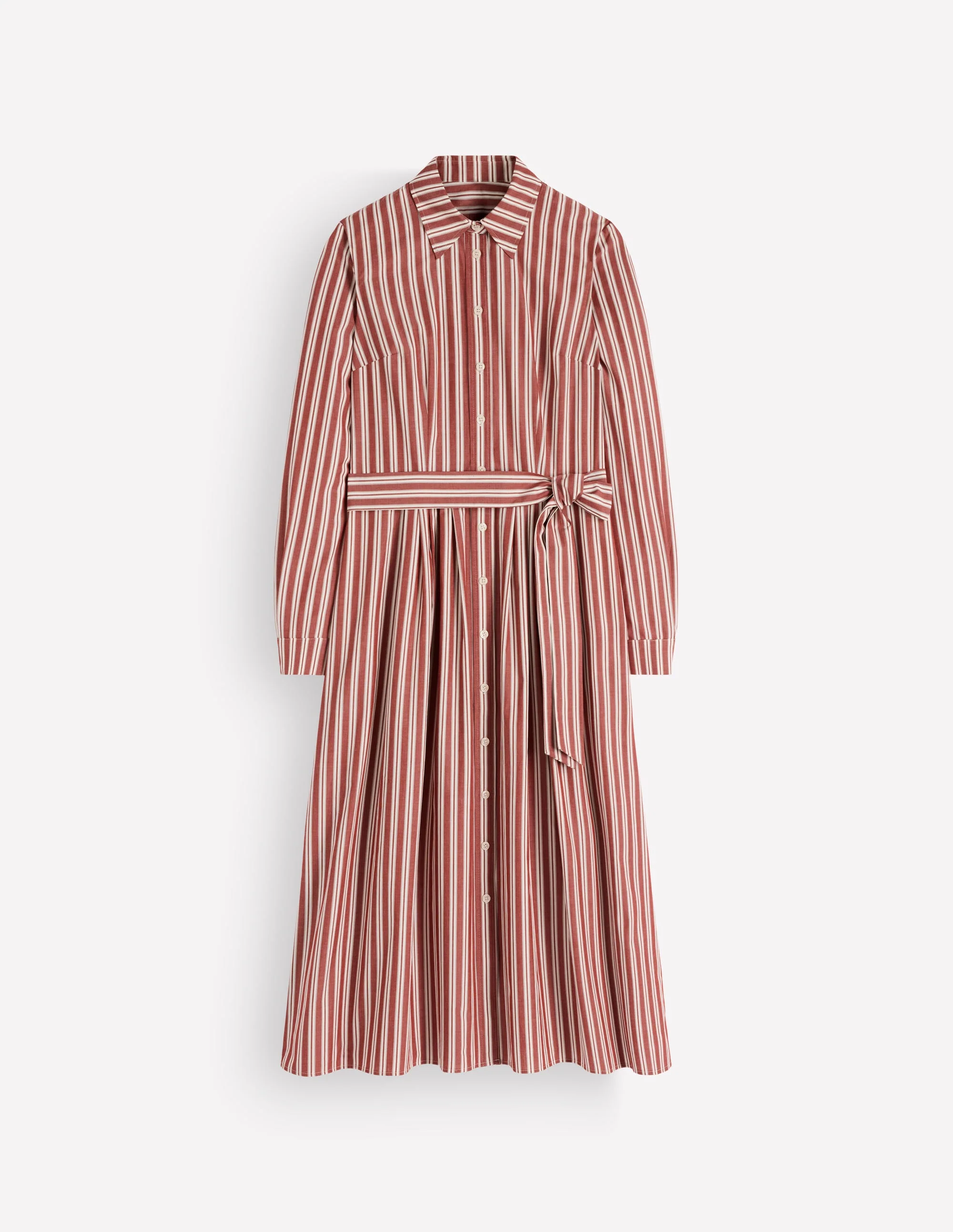 Alexa Cotton Midi Shirt Dress-Red Stripe - Image 6