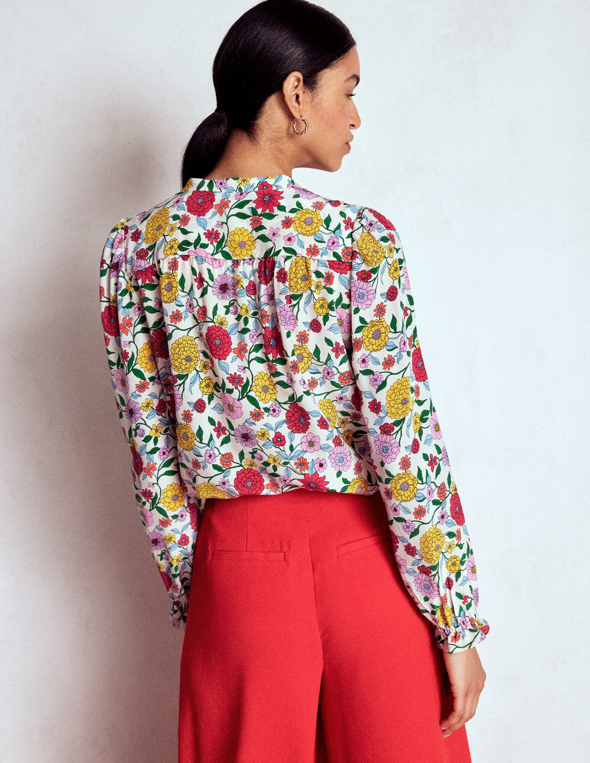 Alice Frill Front Silk Top-Multi, Dahlia Trail - Image 3