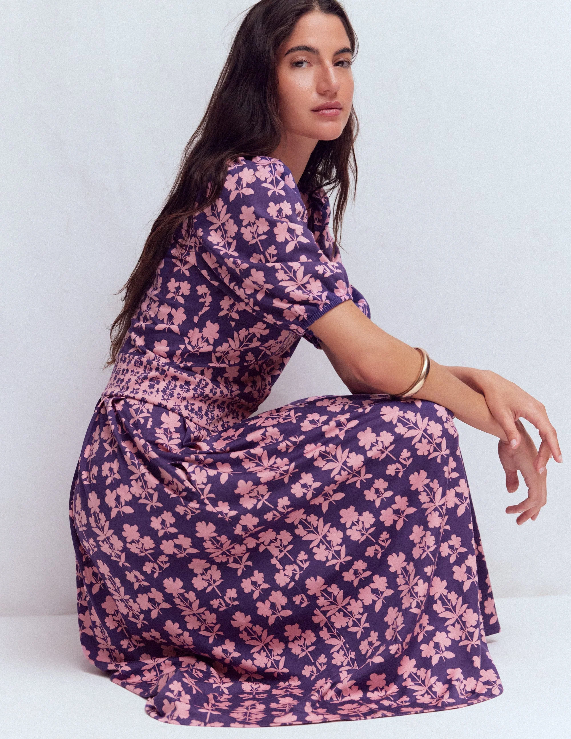 Amber Pleat Jersey Midi Dress-Calla Lilly, Blossom Grove - Image 5