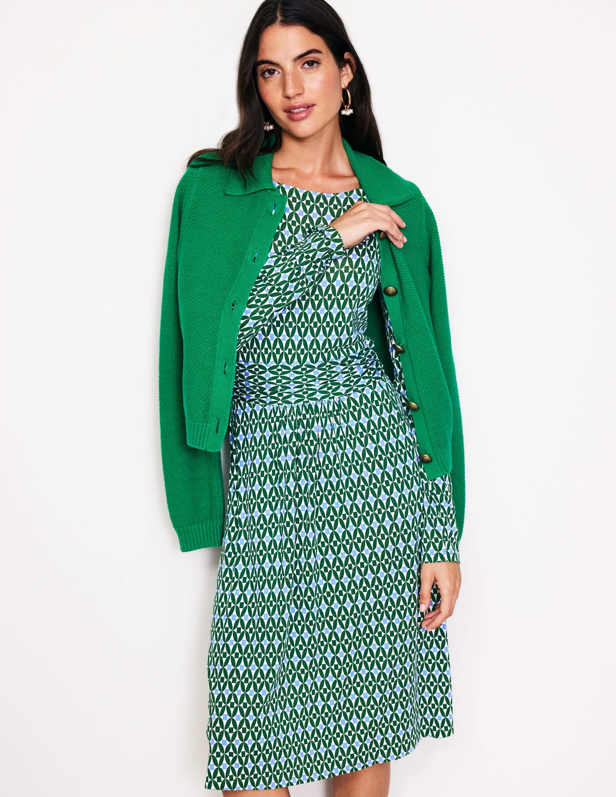 Amelie Long Sleeve Dress-Pine, Diamond Trellis - Image 2