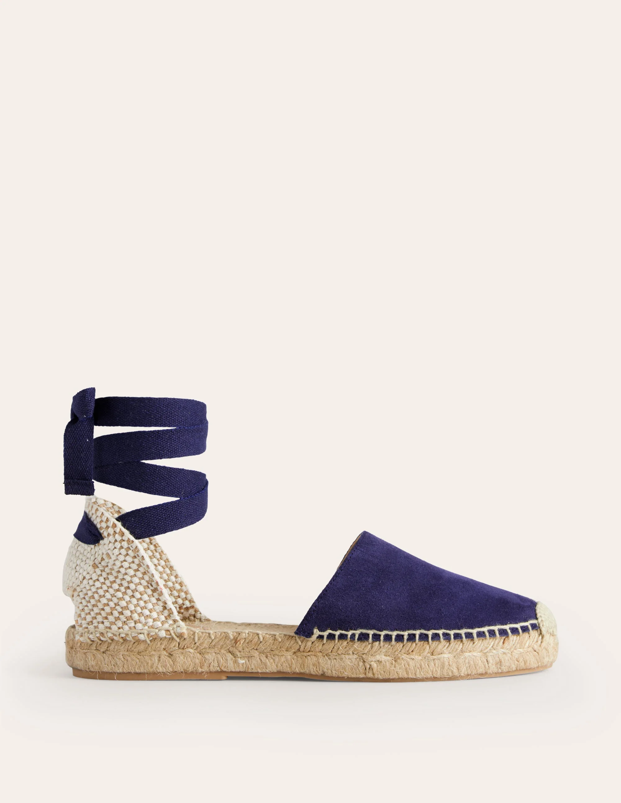 Ankle Tie Flat Espadrilles-Navy suede - Image 2