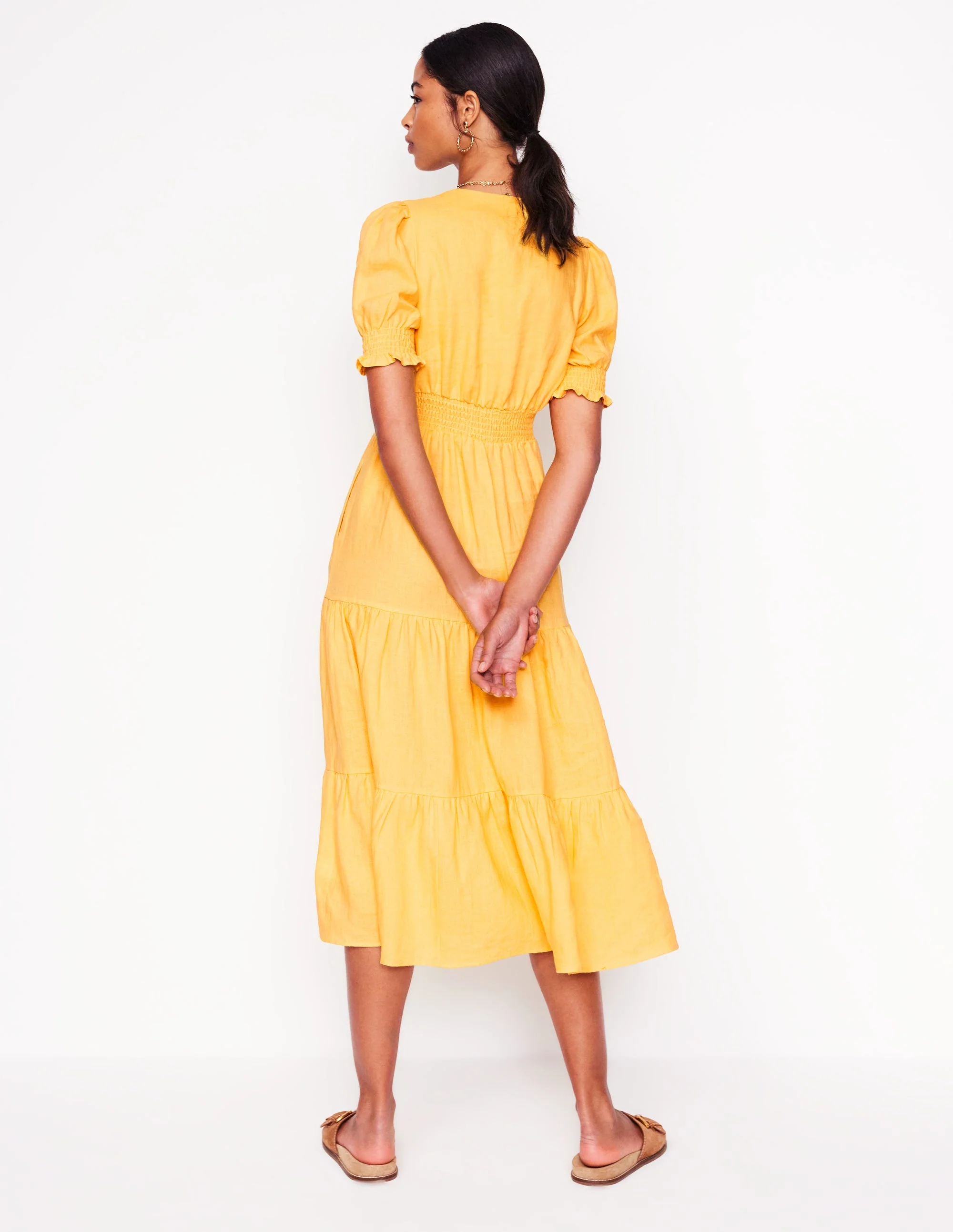 Anna Linen Tiered Midi Dress-Buttermilk Yellow - Image 4