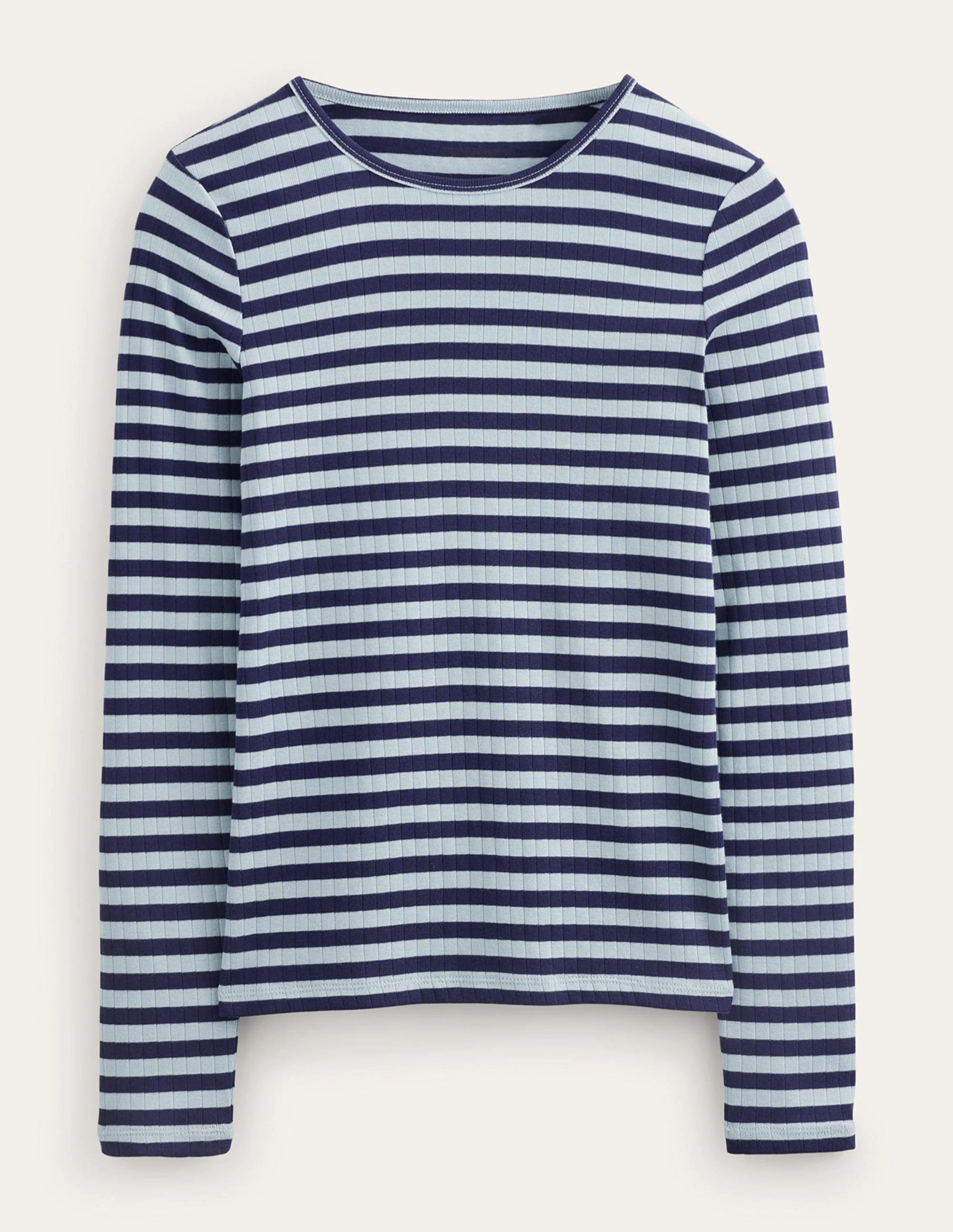 Anna Rib Crew T-Shirt-Heron Blue, French Navy - Image 5