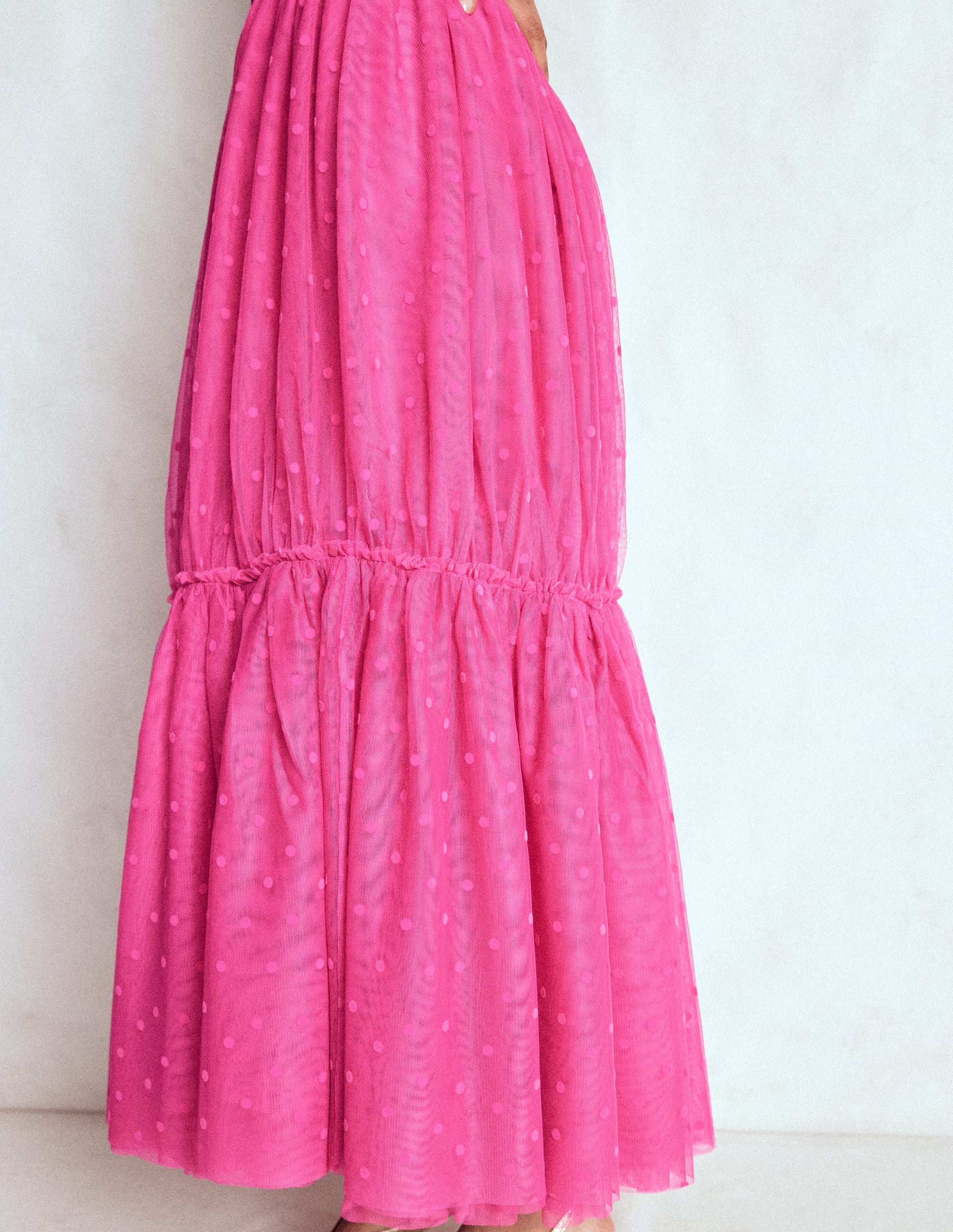 Anna Tulle Midi Skirt-Pink Flocked Spot - Image 5