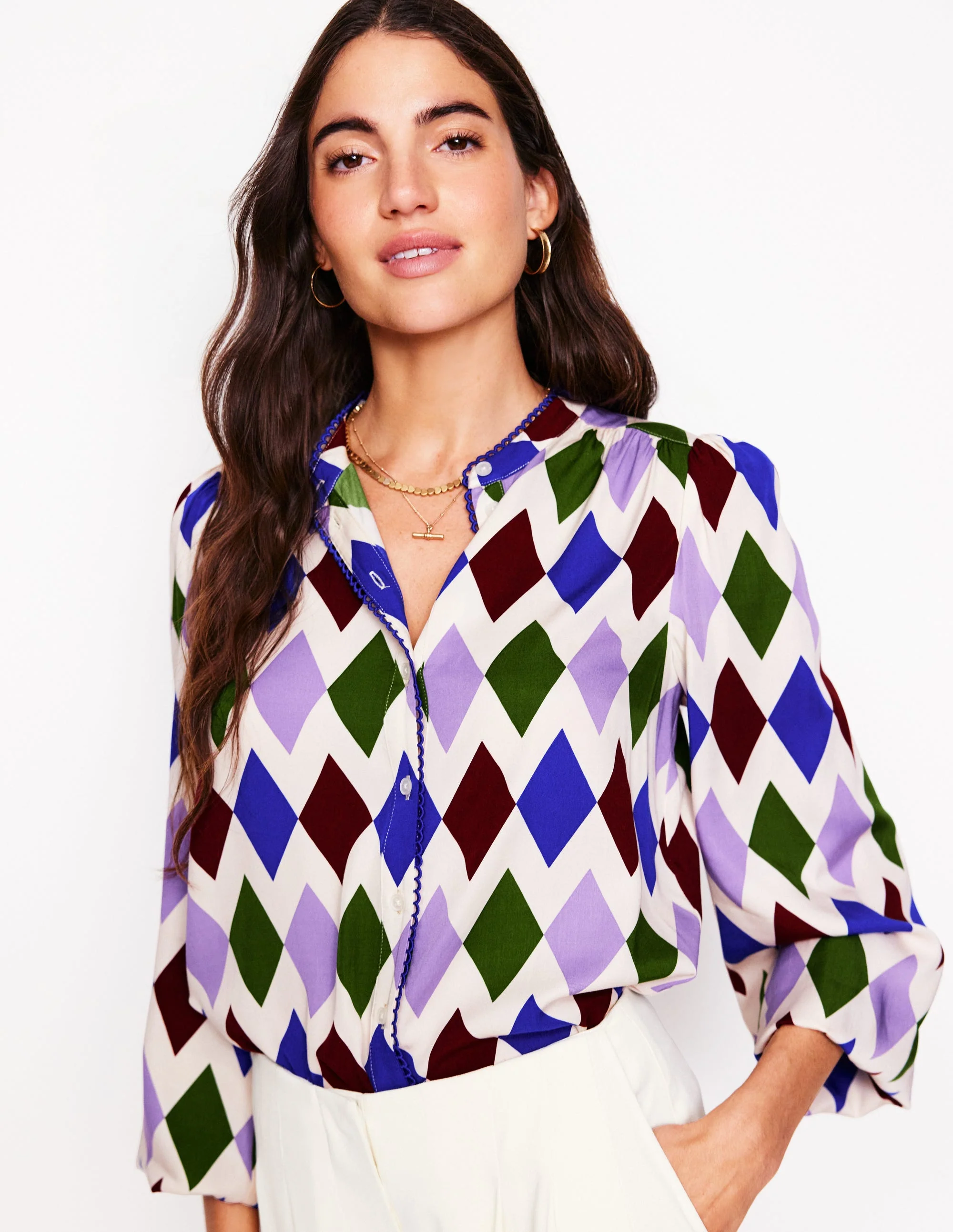 Ara Long Sleeve Top-Multi, Diamond Stripe - Image 7