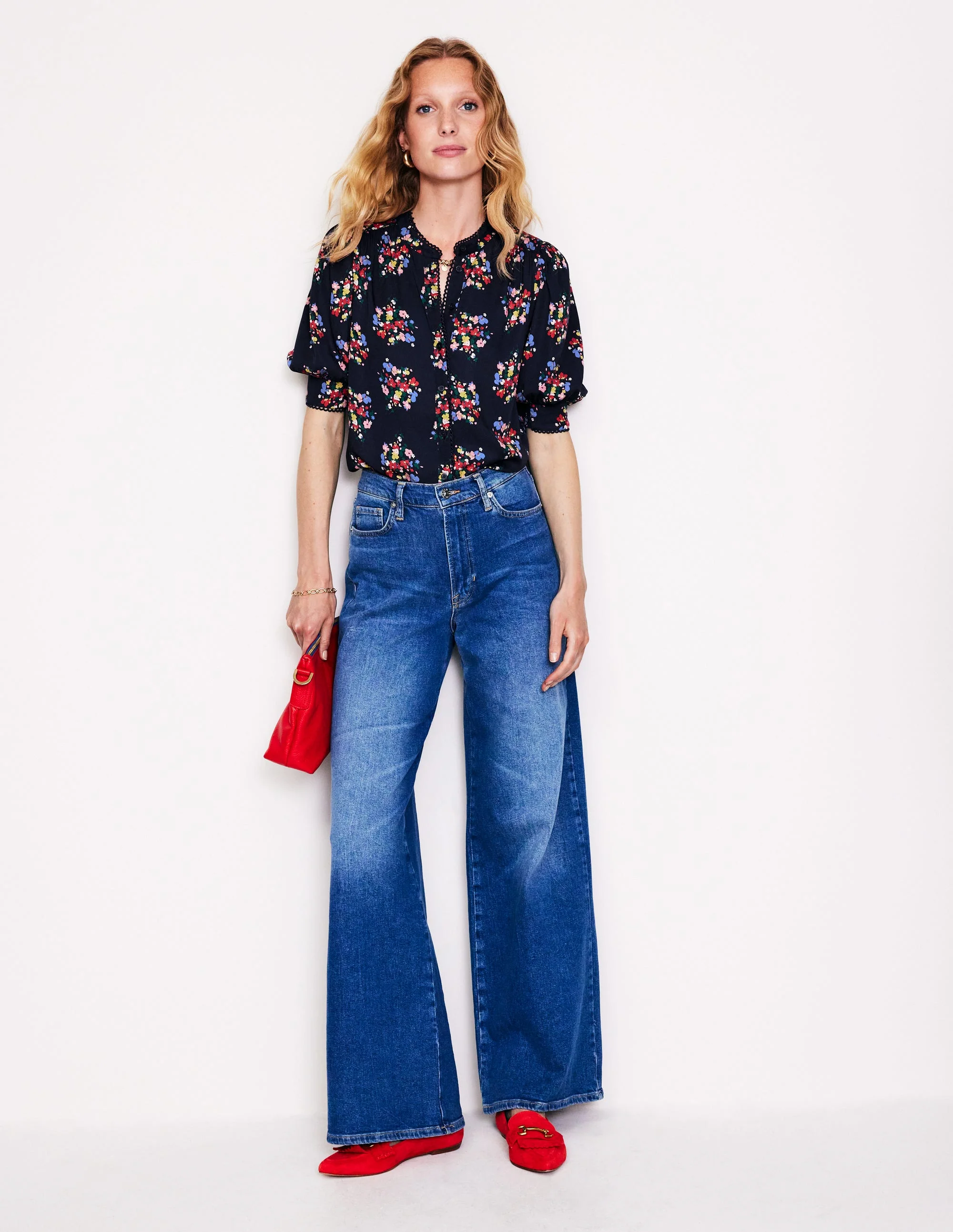 Ara Short Sleeve Top-Frenchy Navy, Poppy Bouquet - Image 4