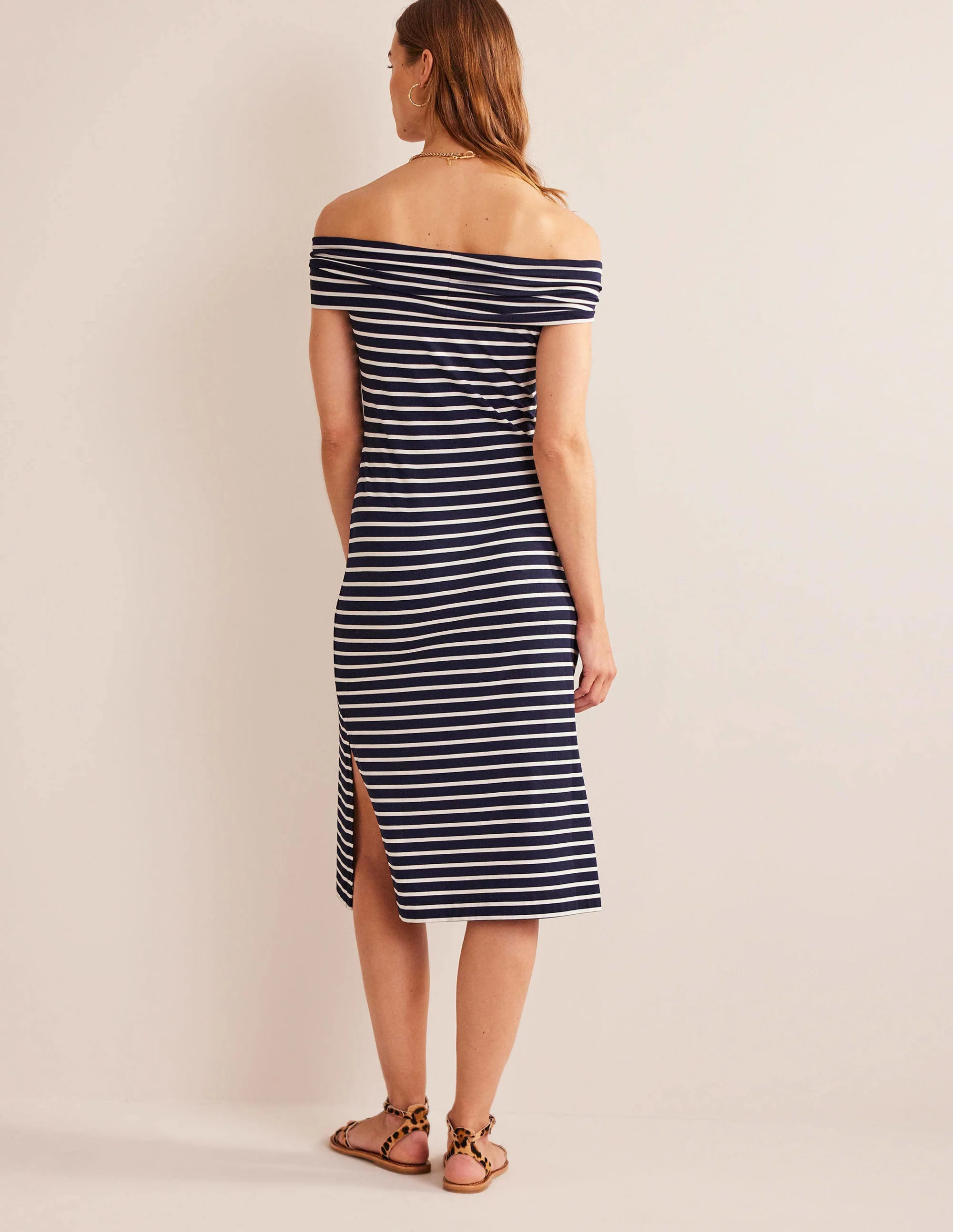 Bardot Jersey Midi Dress-Ivory and Navy Stripe - Image 3