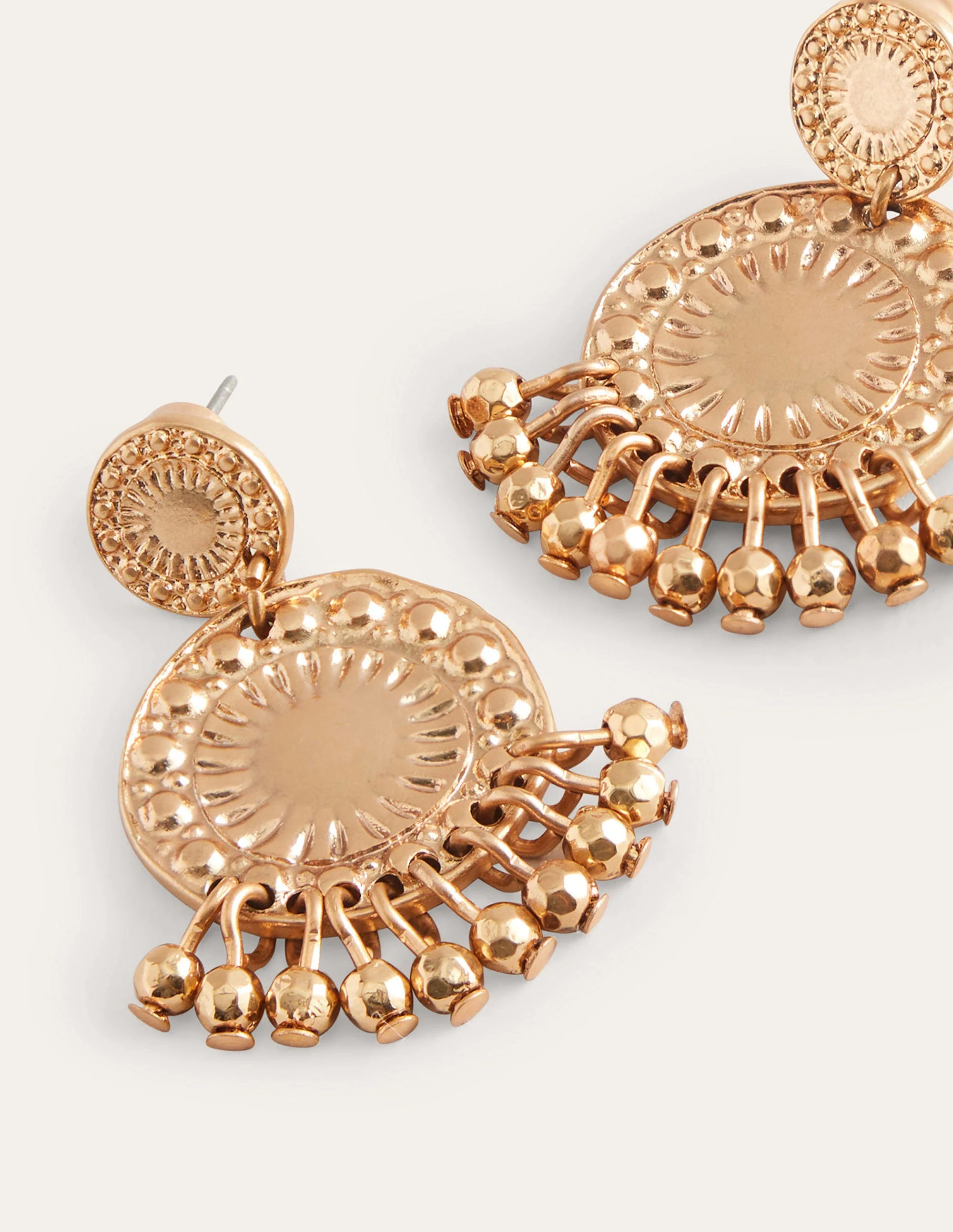 Beaded Coin Earrings-Gold - Image 3