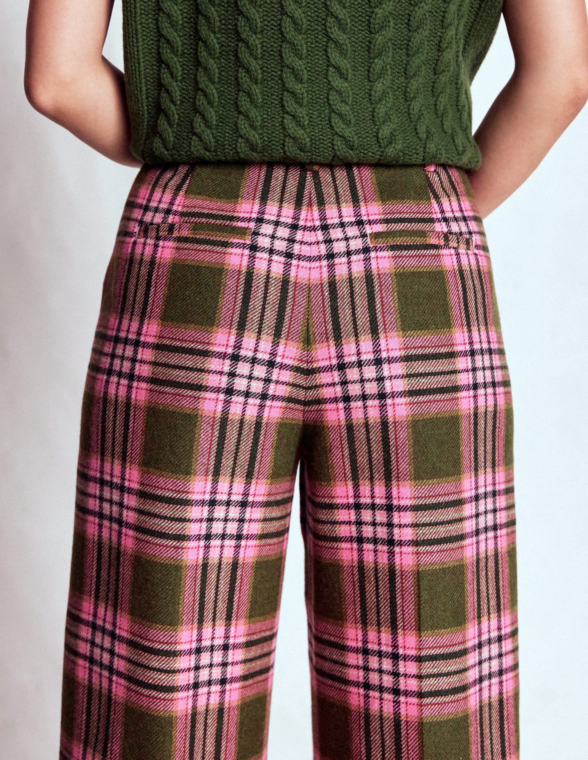 Belgravia Wool Trousers-Olive, Green and Pink Check - Image 2