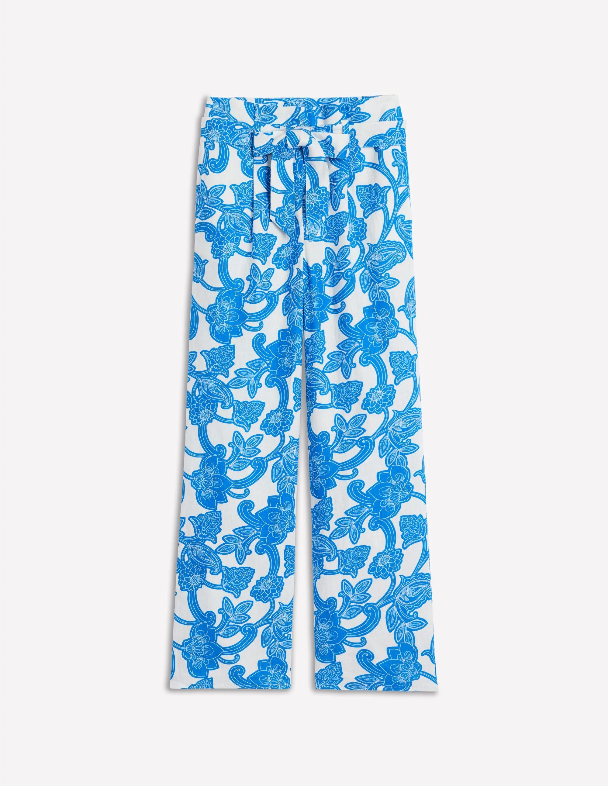 Belted Linen Trousers-Cerulean Blue, Paisley Whirl - Image 6