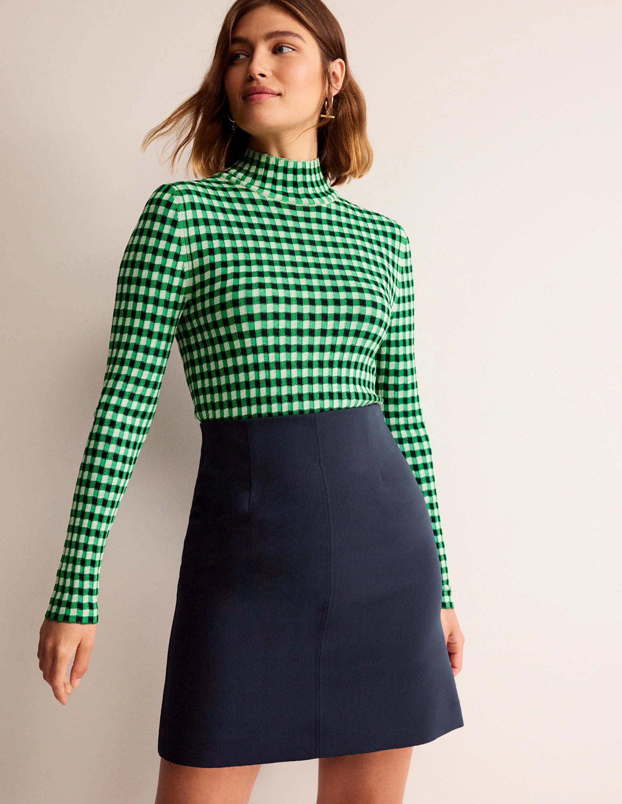 Bi-stretch Mini Skirt-Navy