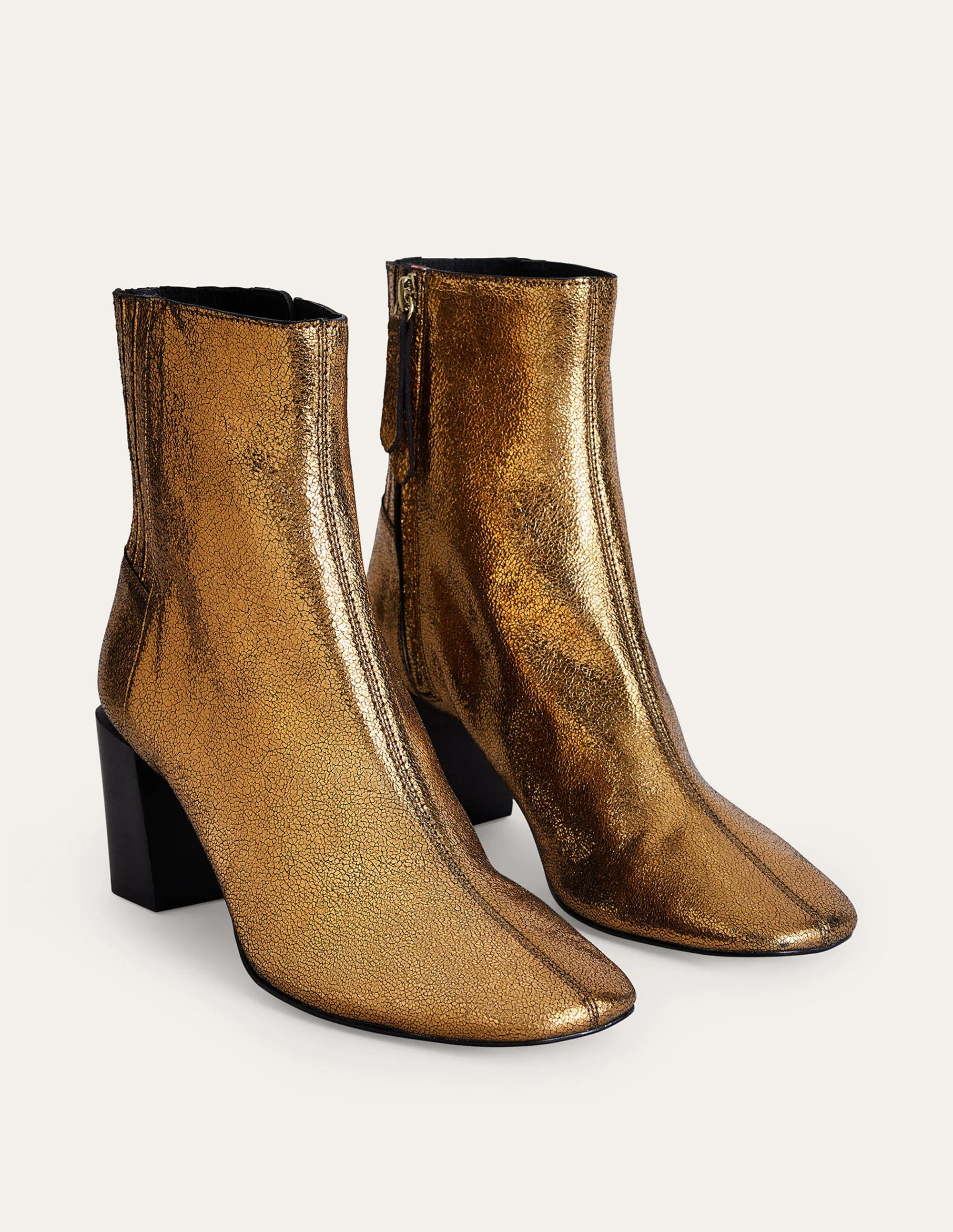 Block-Heel Leather Ankle Boots-Gold Crinkle metallic Leather - Image 2
