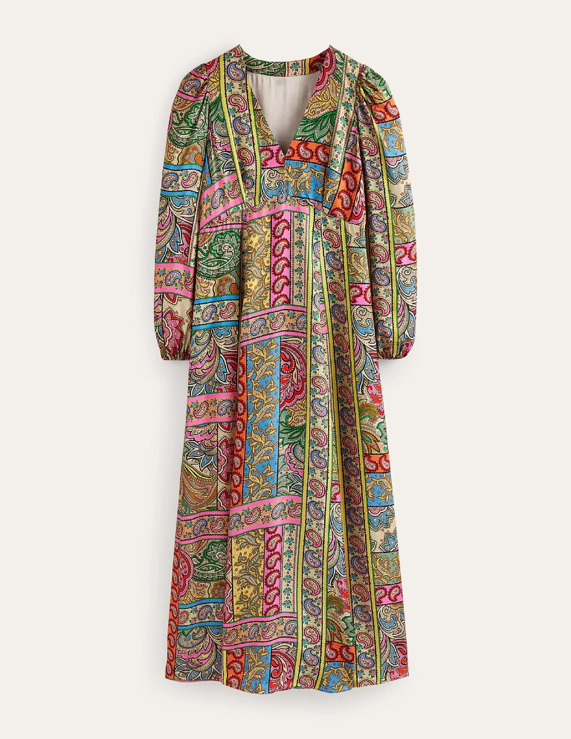 Blouson Sleeve Maxi Tea Dress-Multi, Patchwork - Image 6