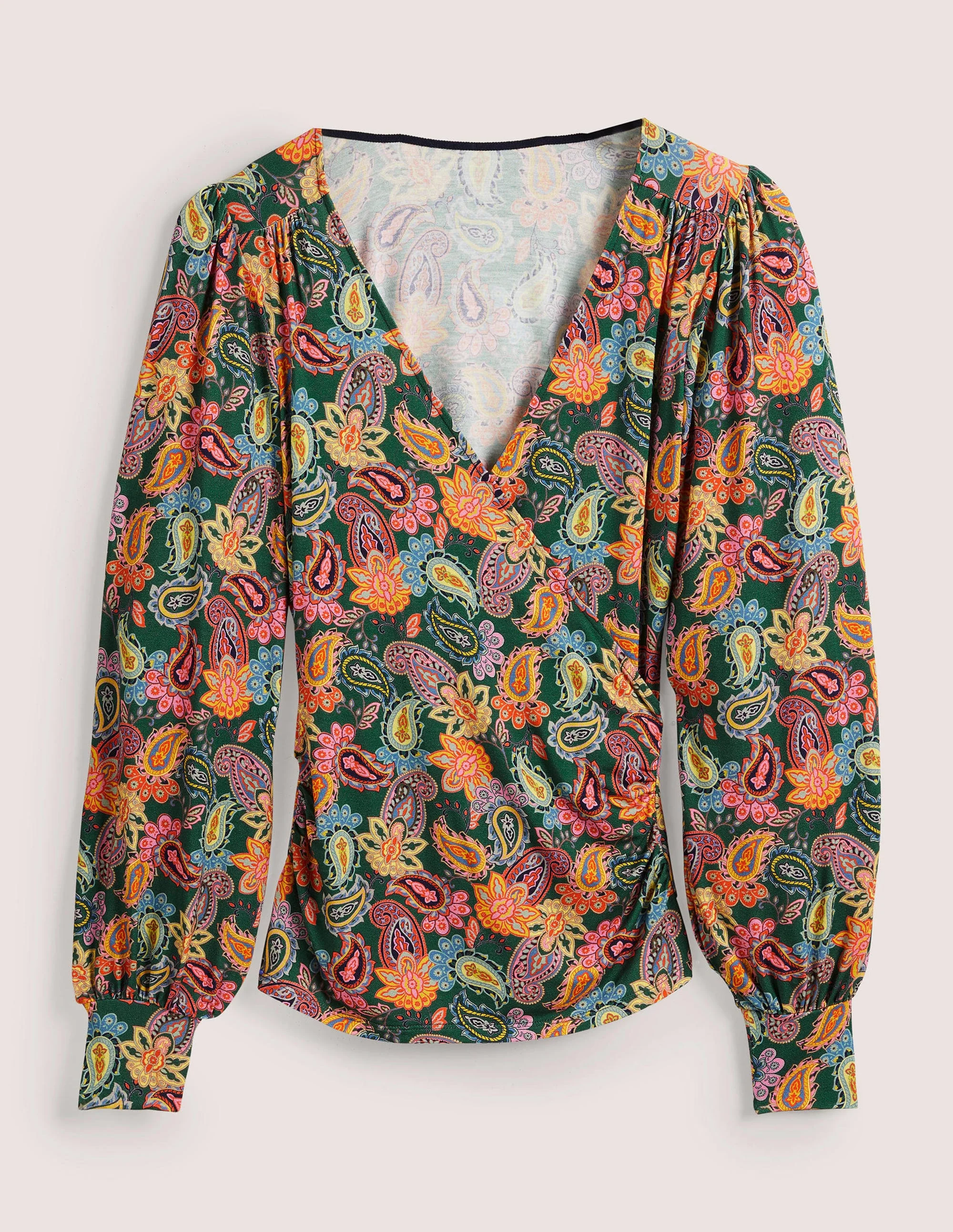 Blouson Wrap Top-Trekking Green, Paisley Charm - Image 5