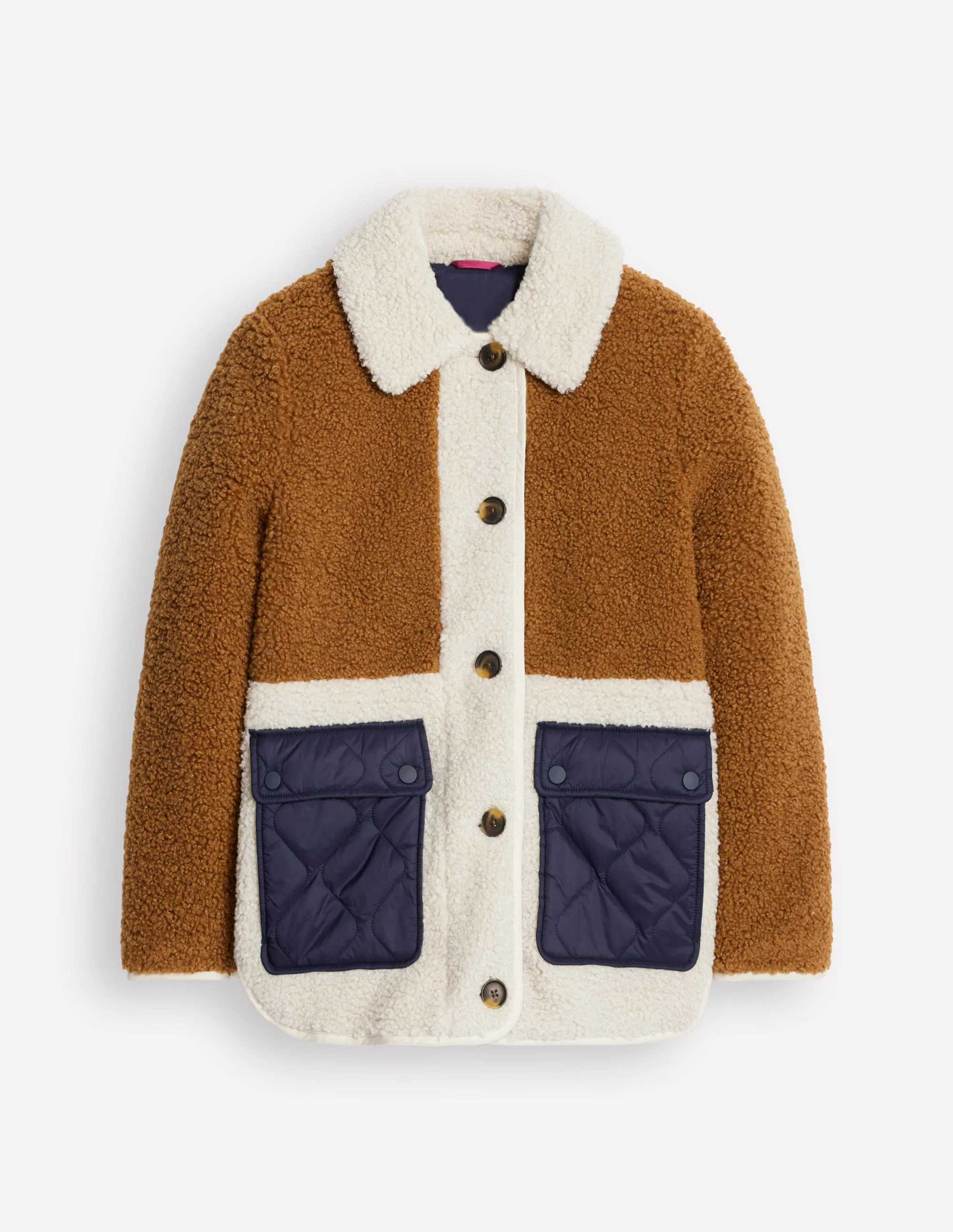 Borg Quilted Coat-Brown - Image 6