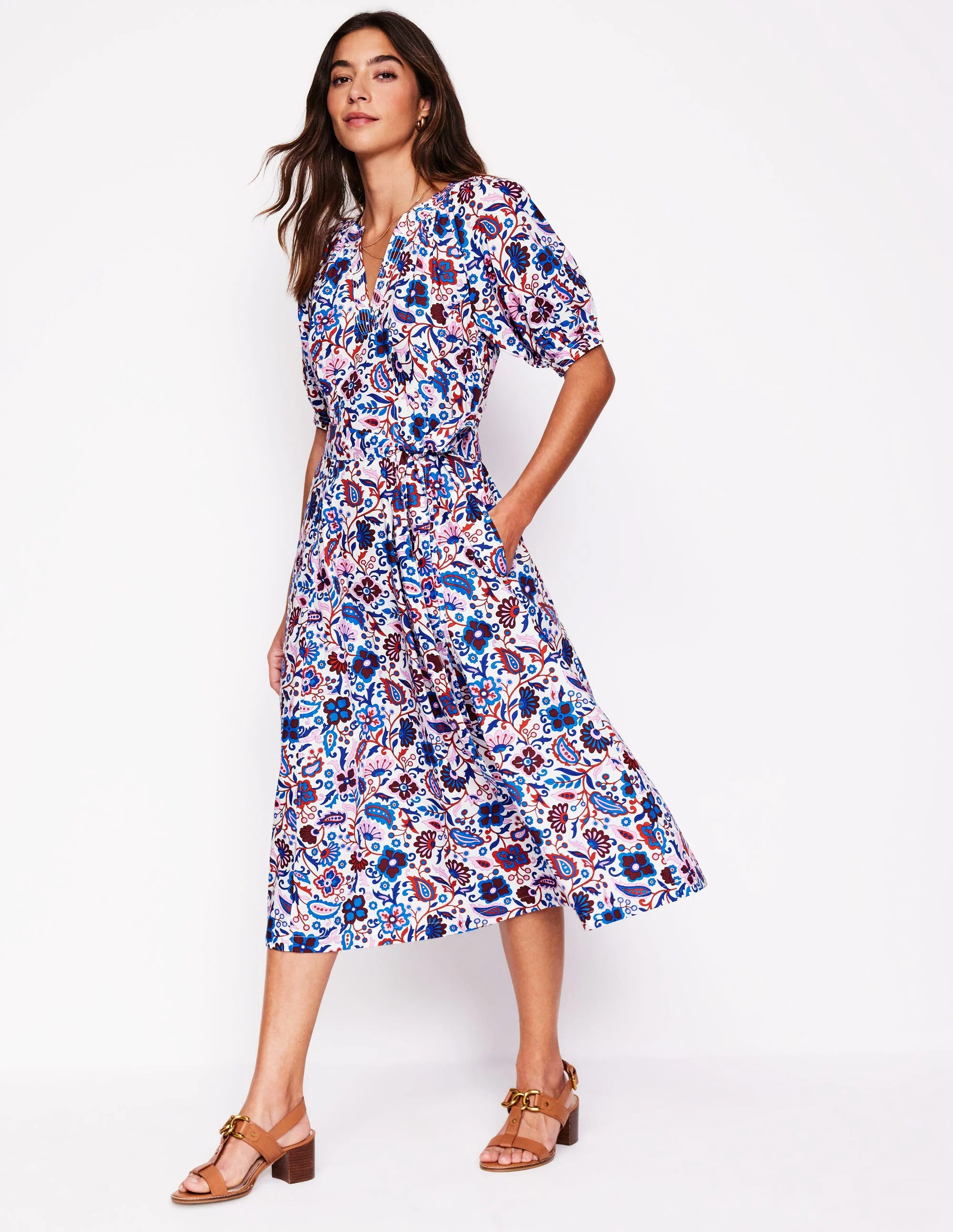 Bria Puff Sleeve Midi Dress-Multi, Oriental Paradise - Image 4