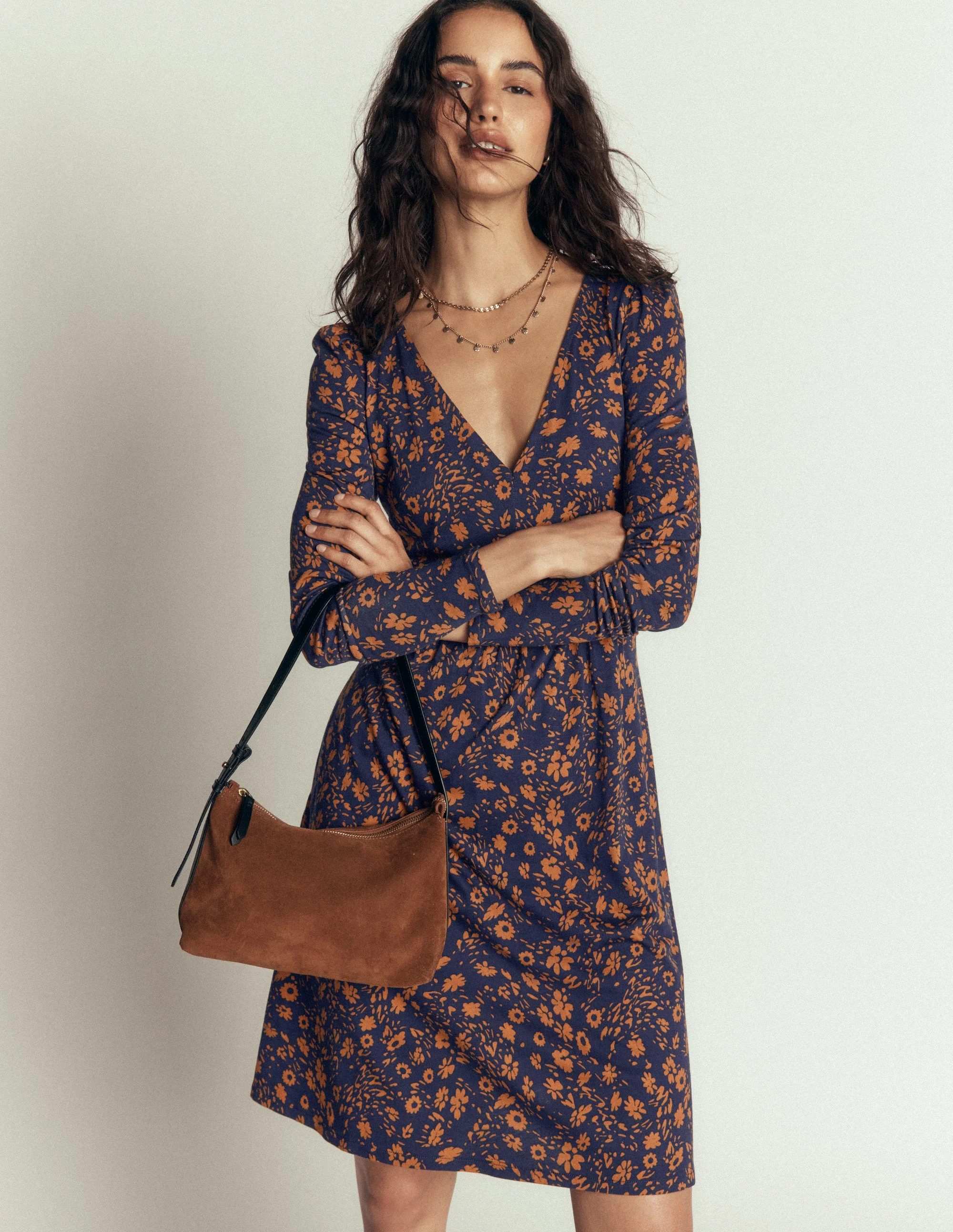 Briony Jersey Short Dress-French Navy, Scattered Flora - Image 4