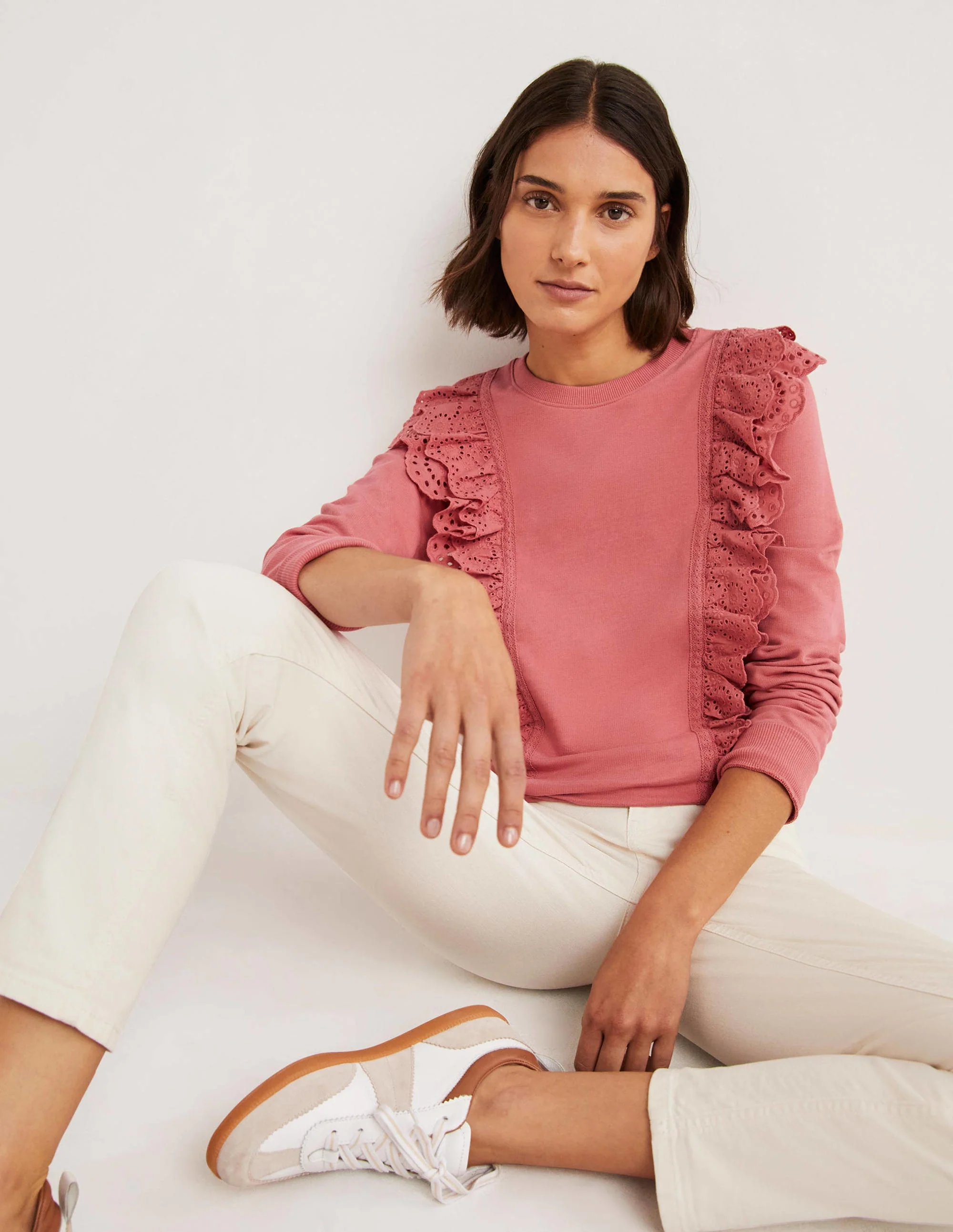 Broderie Insert Sweatshirt-Dusty Red - Image 4