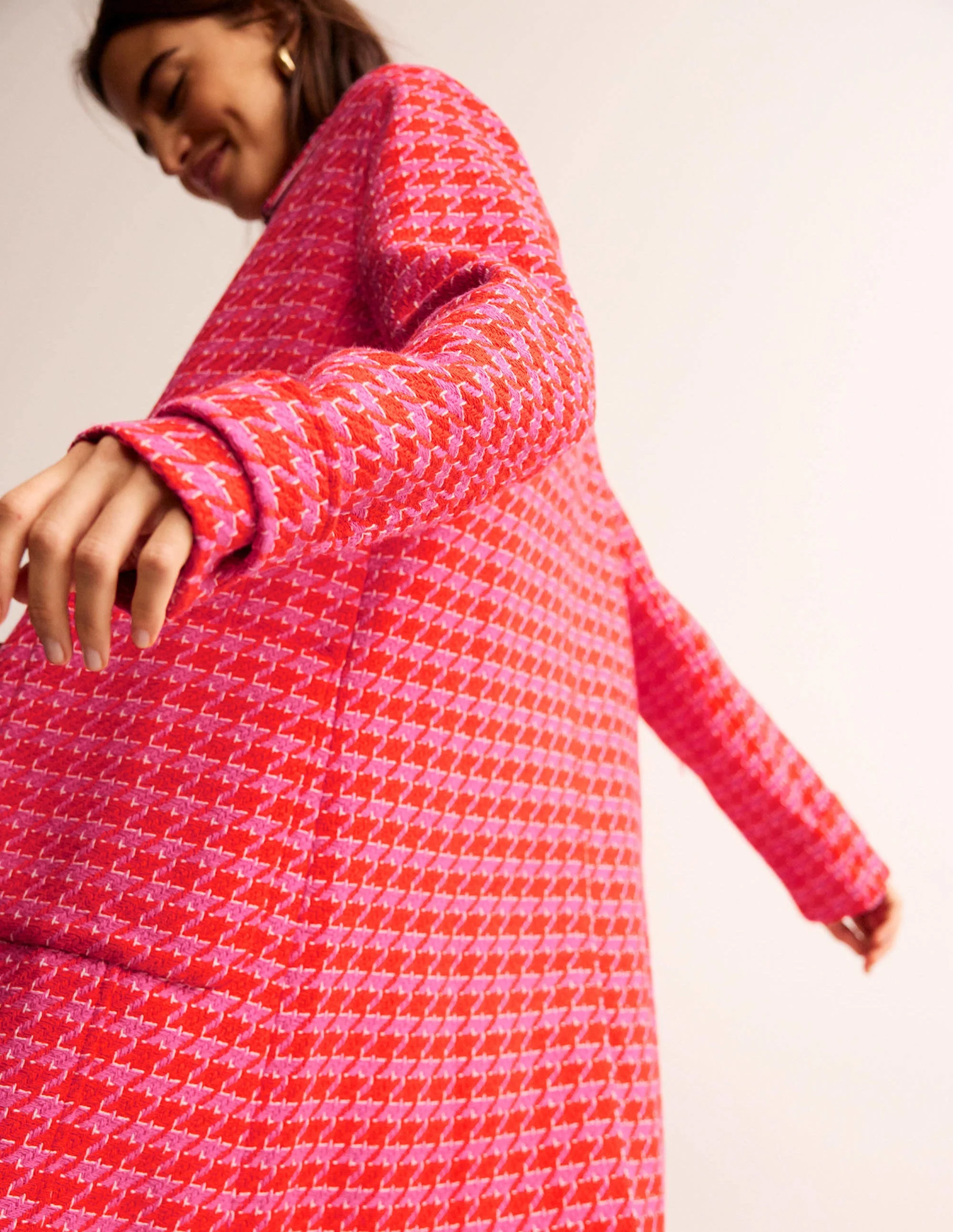 Button Checked Fitted Coat-Dogstooth