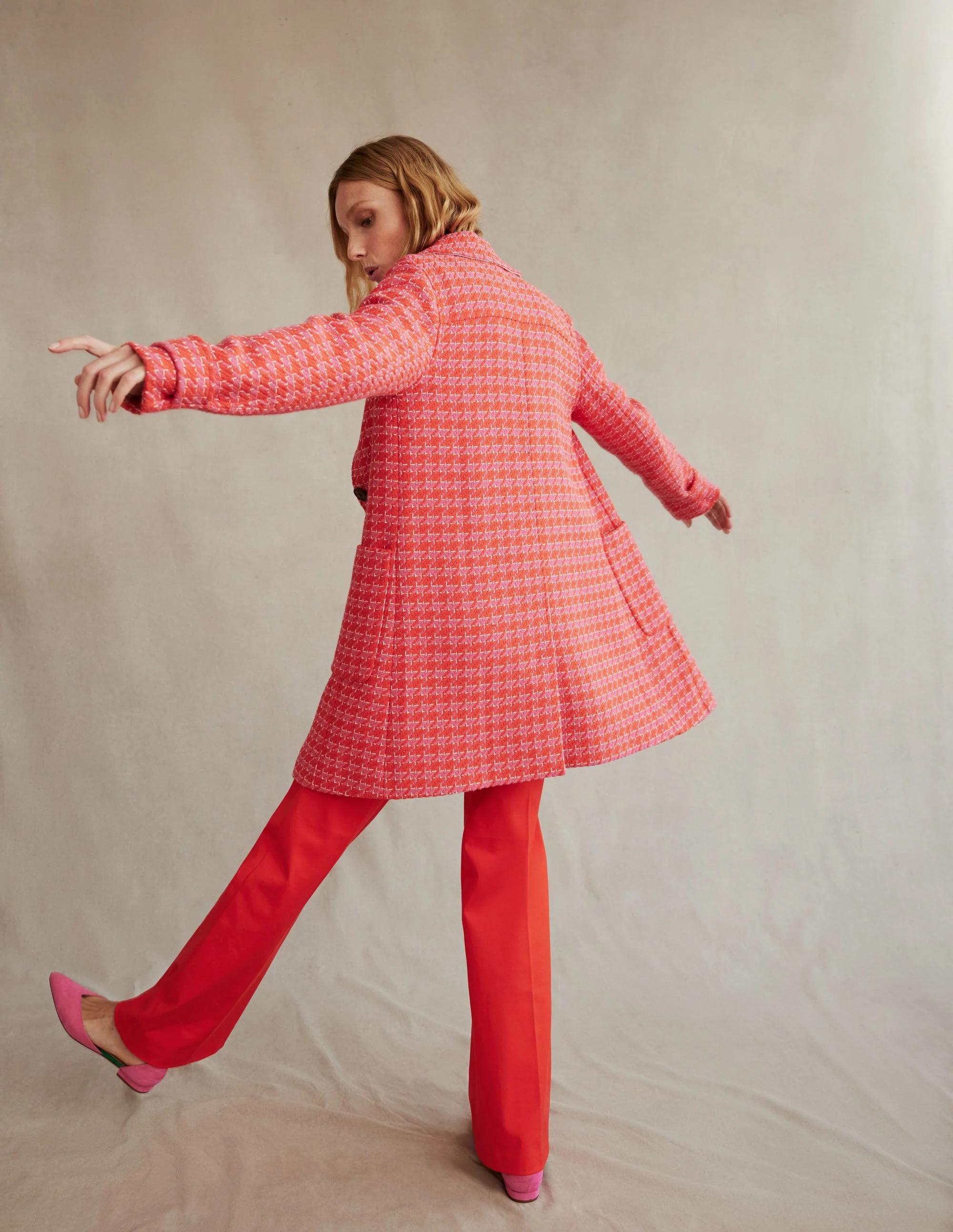 Button Checked Fitted Coat-Dogstooth - Image 5