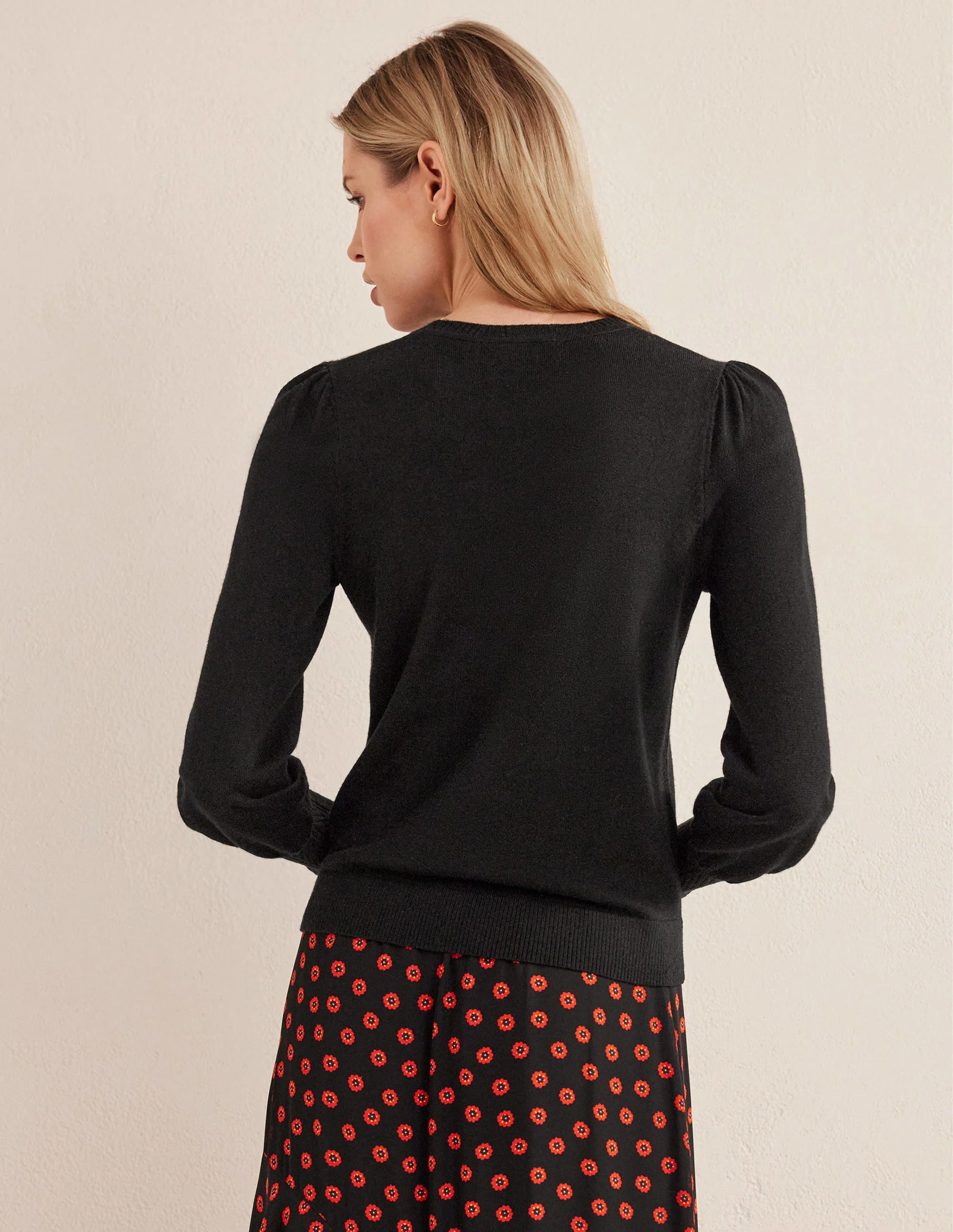 Button Cuff Merino Jumper-Black - Image 3