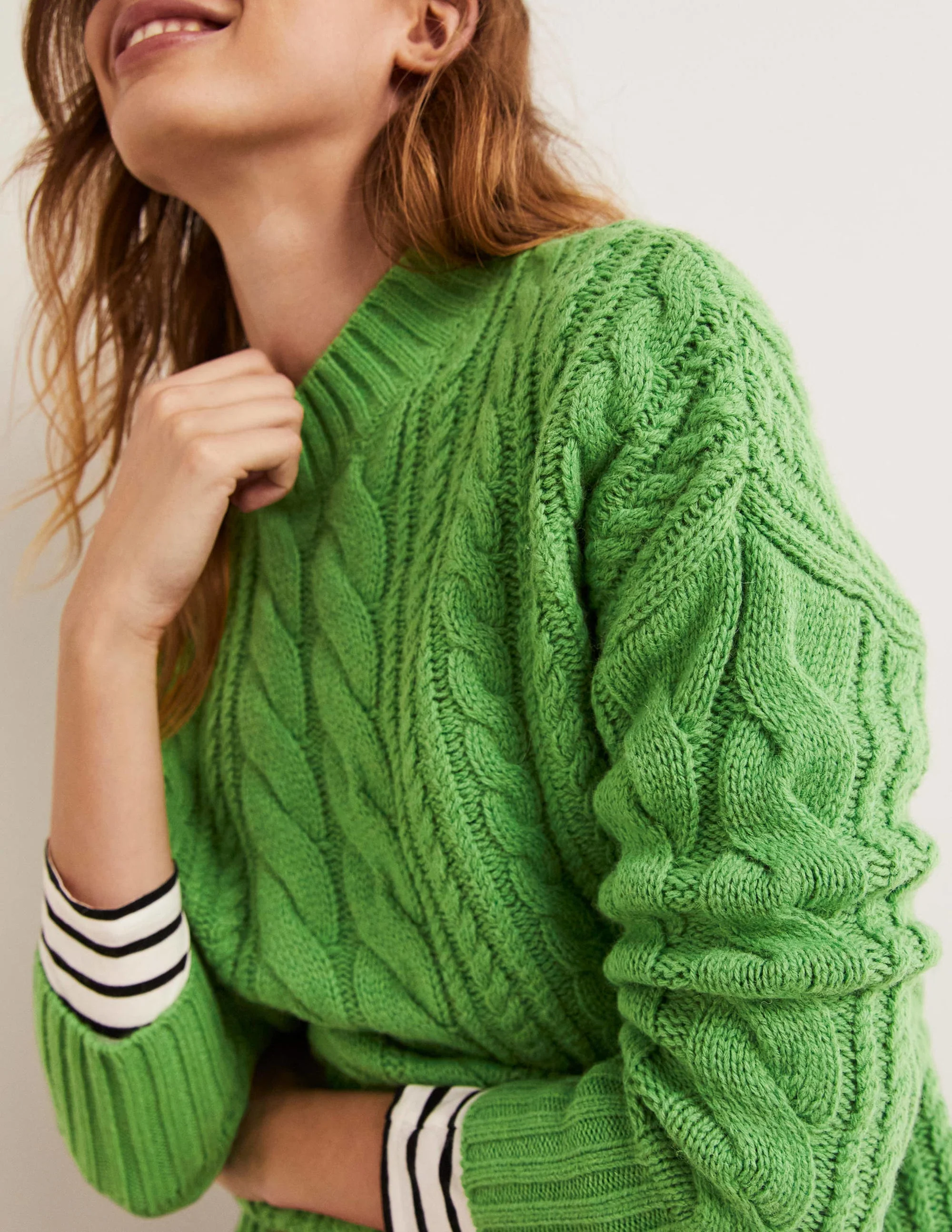 Cable Knit Jumper-Iguana Green - Image 3