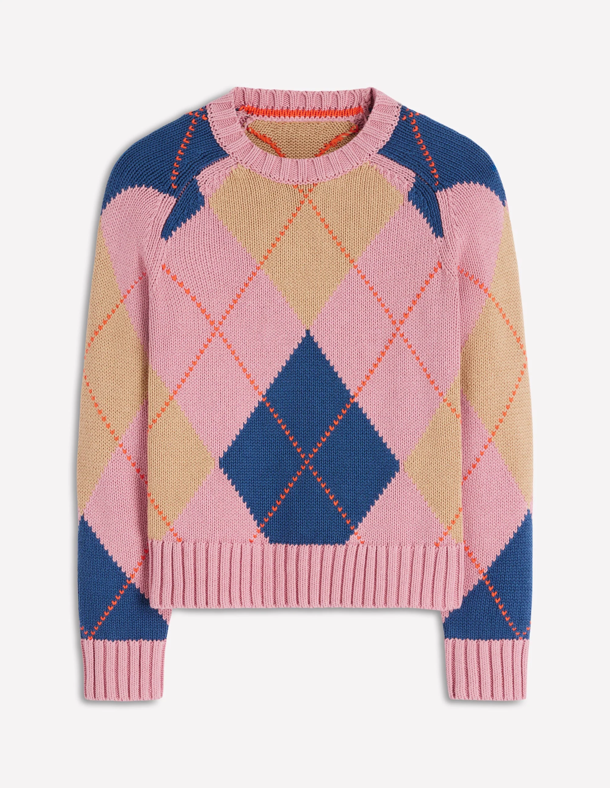 Camilla Cotton Argyle Jumper-Pink Argyle - Image 6