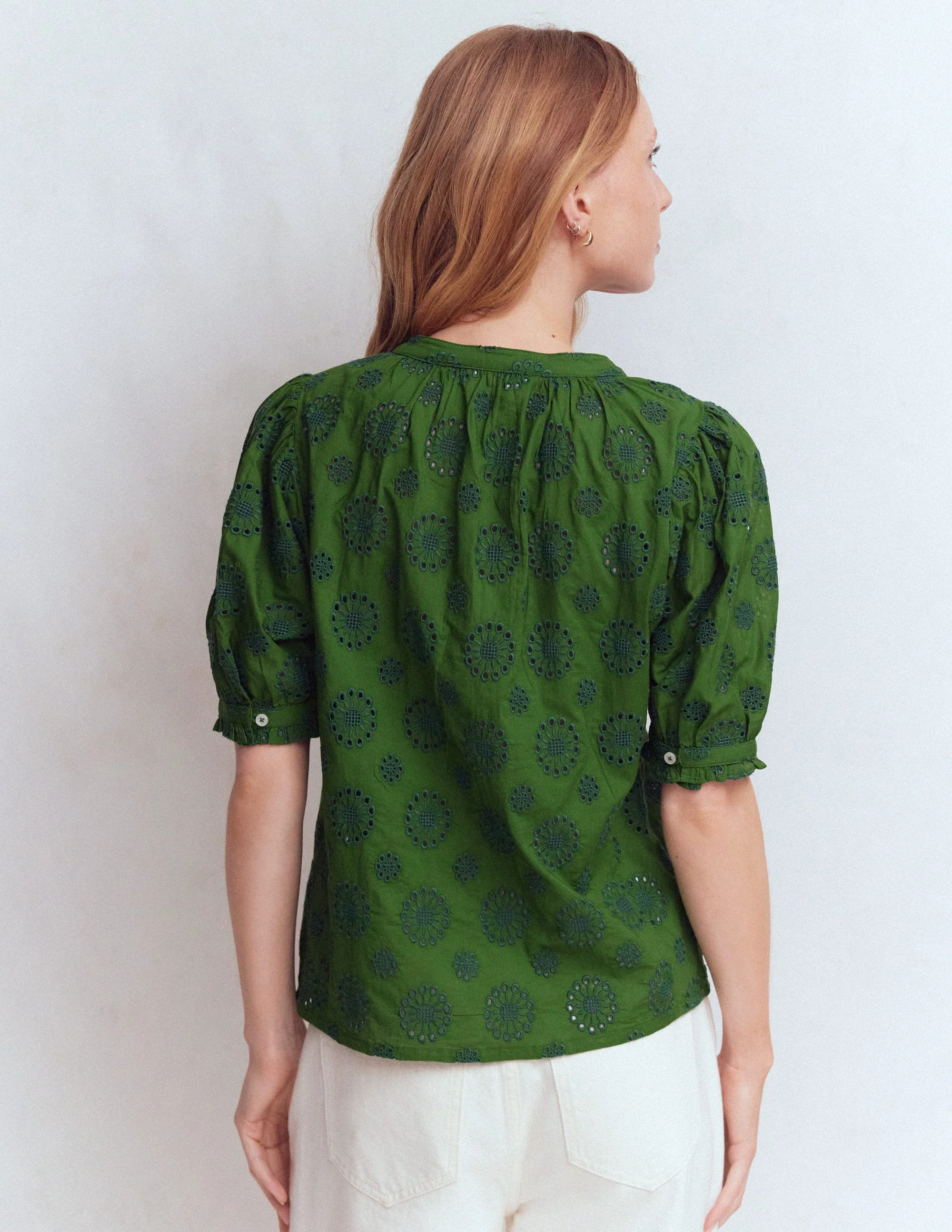Camille Embroidered Cotton Top-Promenade Green Broderie - Image 3