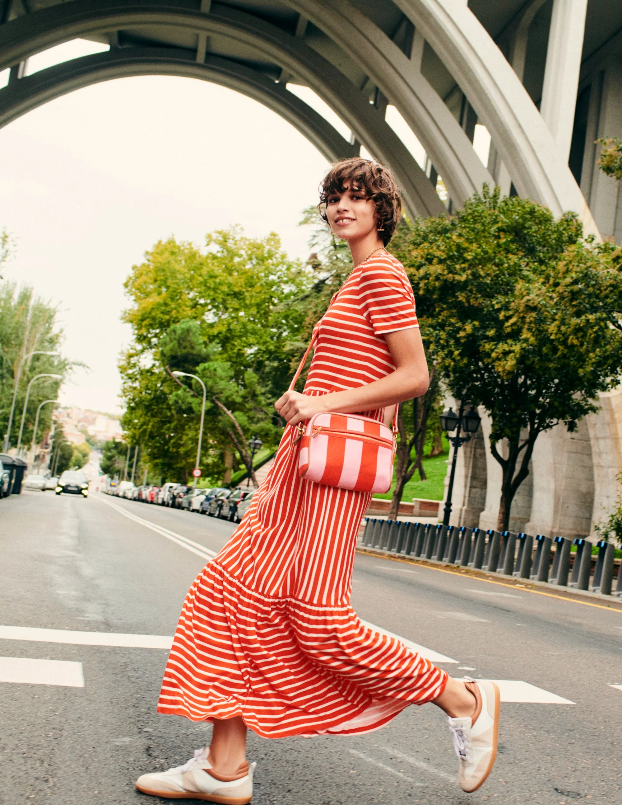 Canvas Cross-Body Bag-Pink Stripe - Image 5