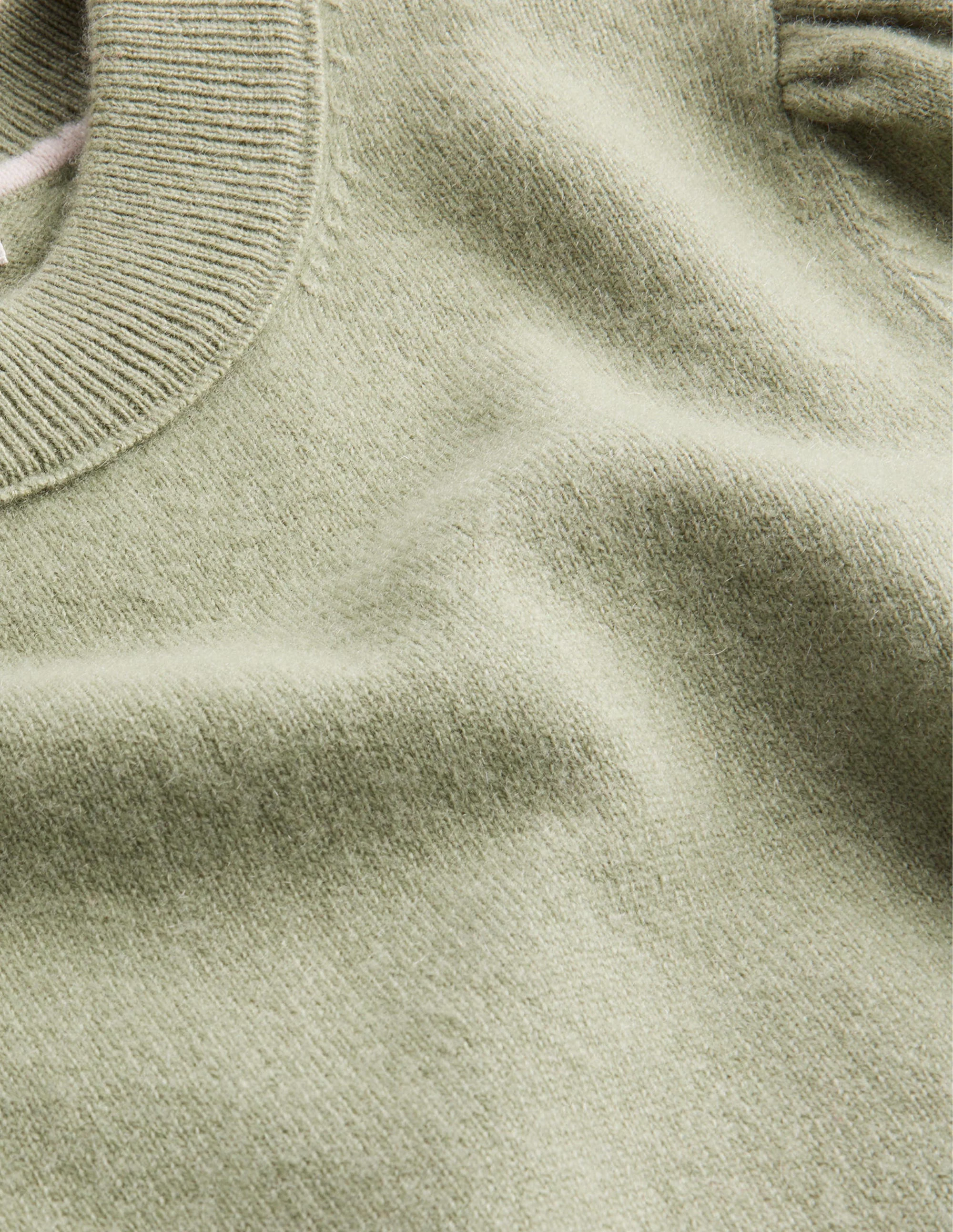 Cashmere Puff Shoulder Jumper-Stone Green - Image 6