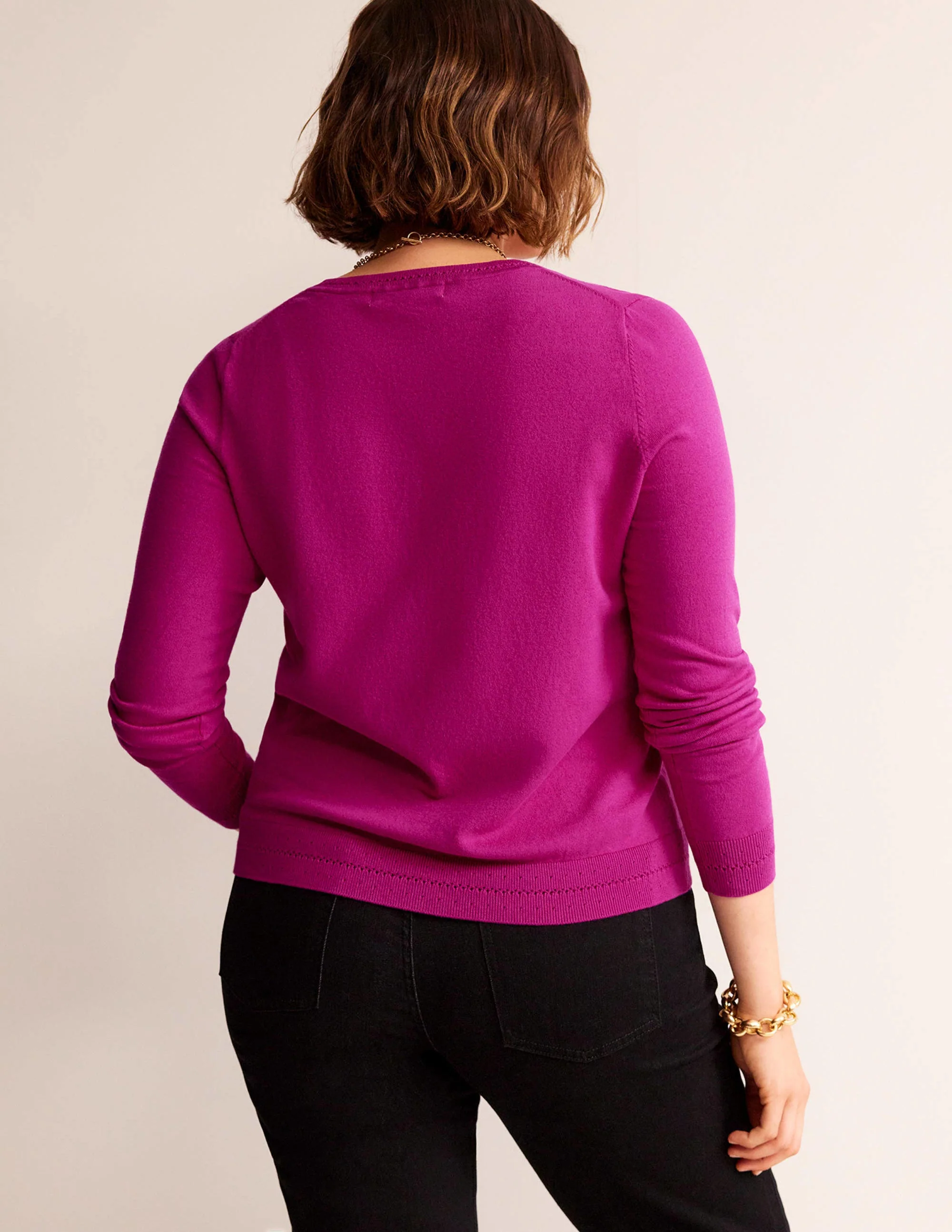 Catriona Cotton V-Neck Jumper-Festival Fuchsia - Image 5