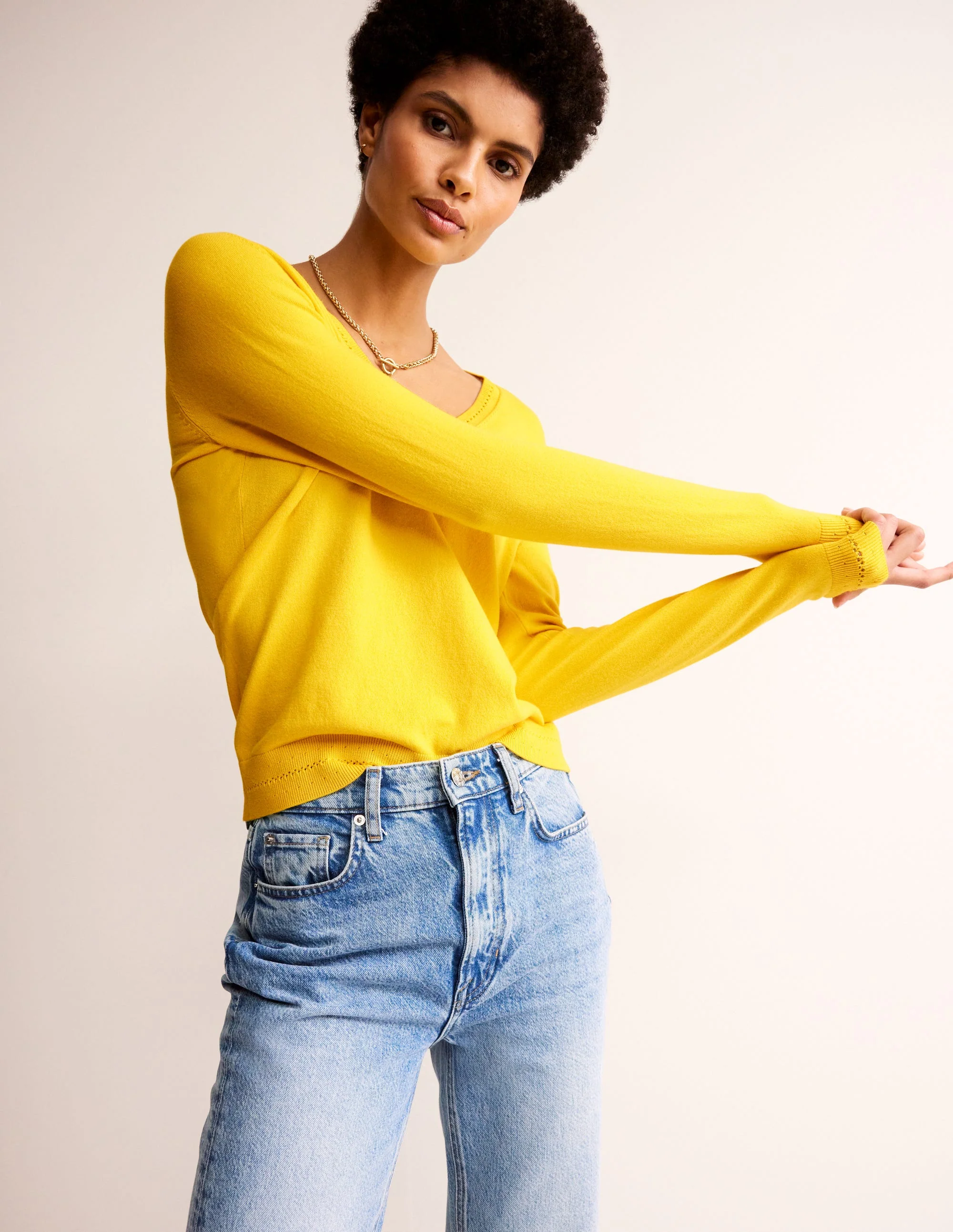 Catriona Cotton V-Neck Jumper-Passion Fruit Yellow