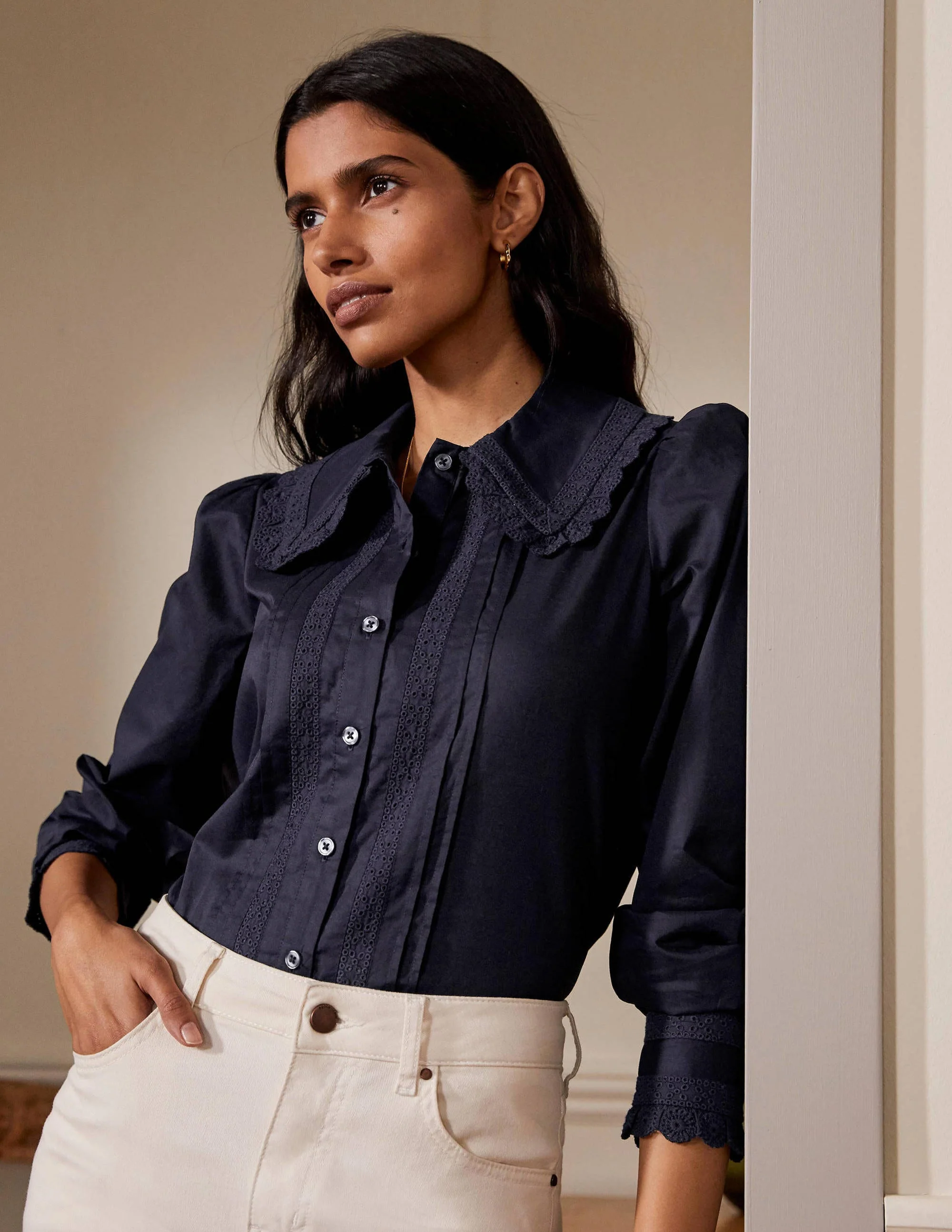 Clare Broderie Shirt-Navy - Image 5