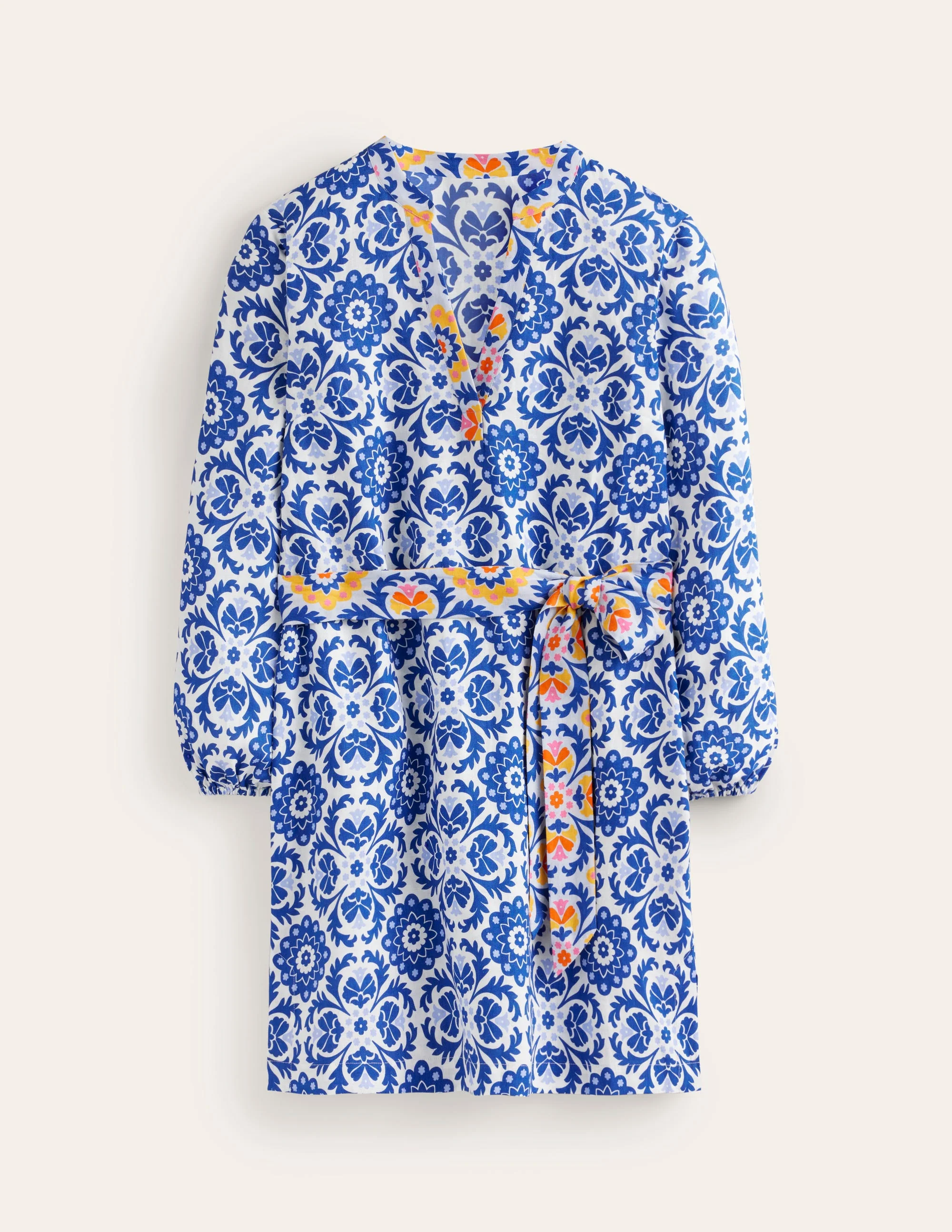 Cleo Linen Tie Waist Dress-Surf The Web, Mosaic Bloom - Image 5