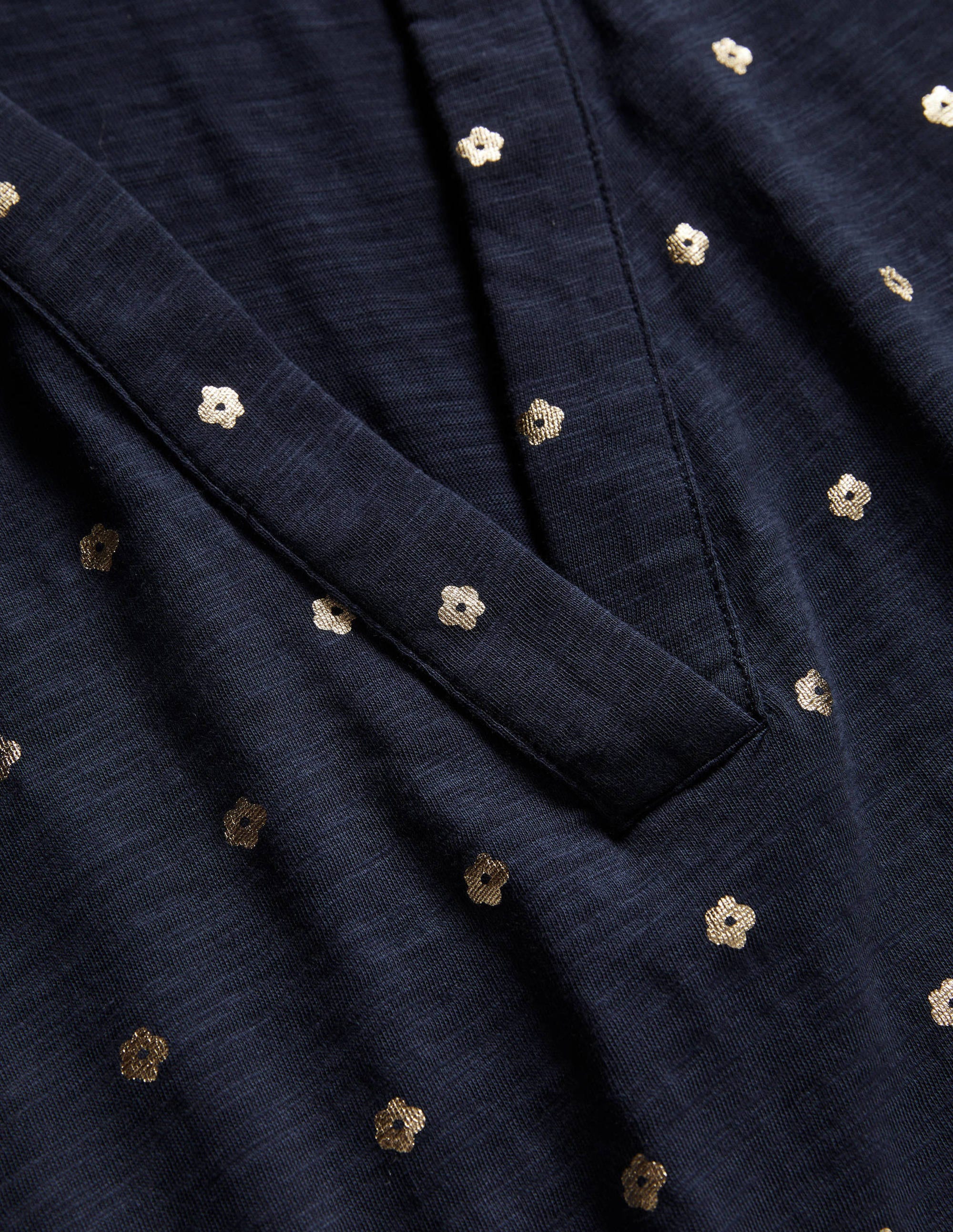 Collared Notch Neck Cotton Top-French Navy Foil Flower - Image 6