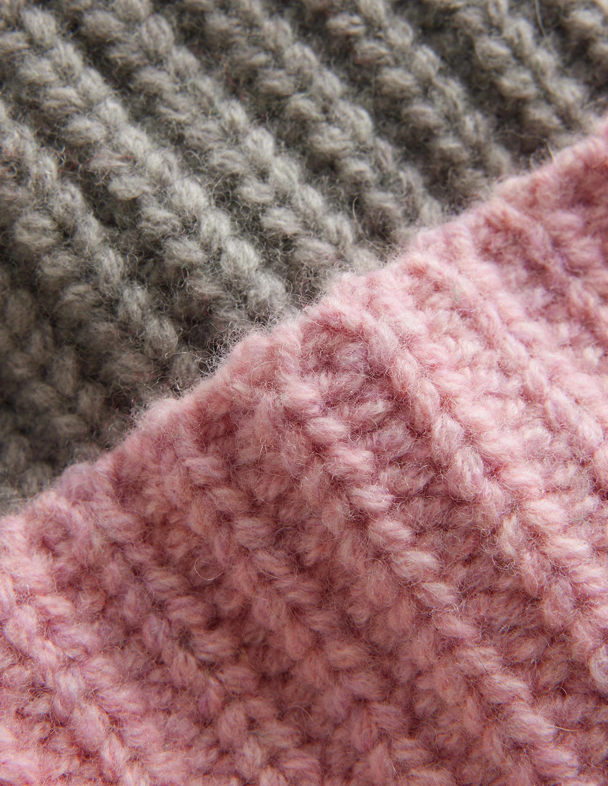 Colour Block Beanie Hat-Grey Marl, Pink and Ivory - Image 3