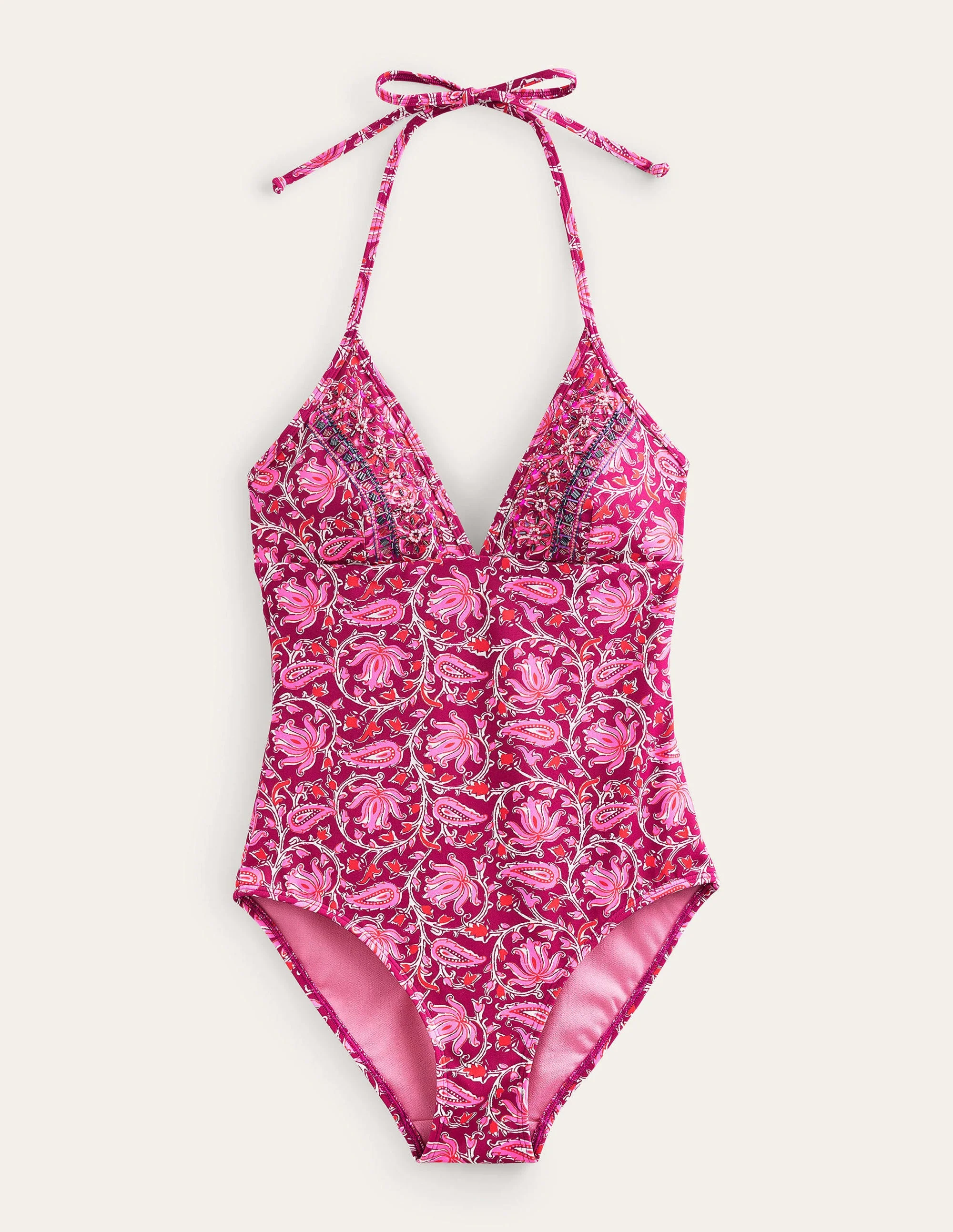 Como String  Swimsuit-Raspberry Pink, Botanic Vine - Image 5