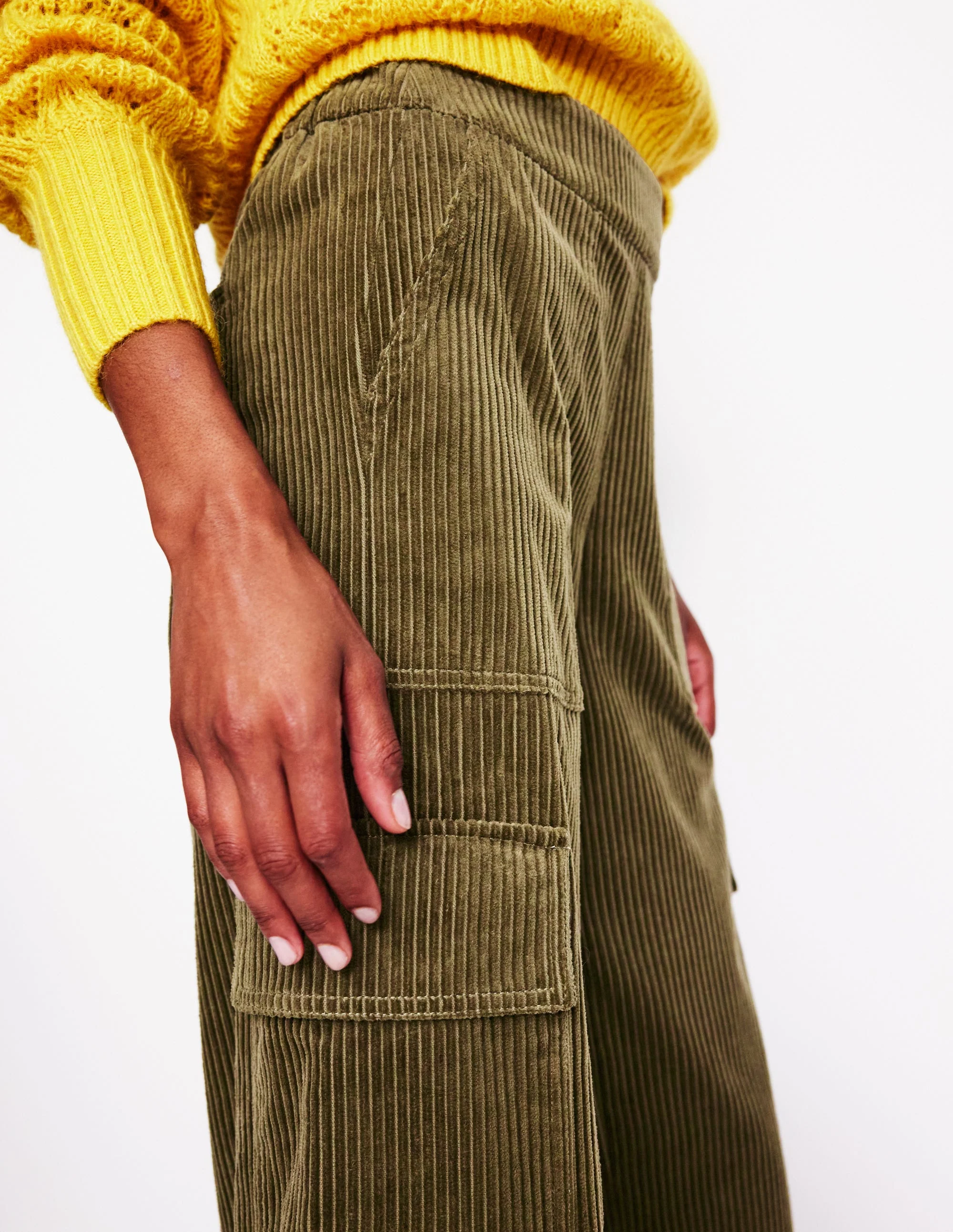 Cord Pull-on Trousers-Olive Khaki - Image 2