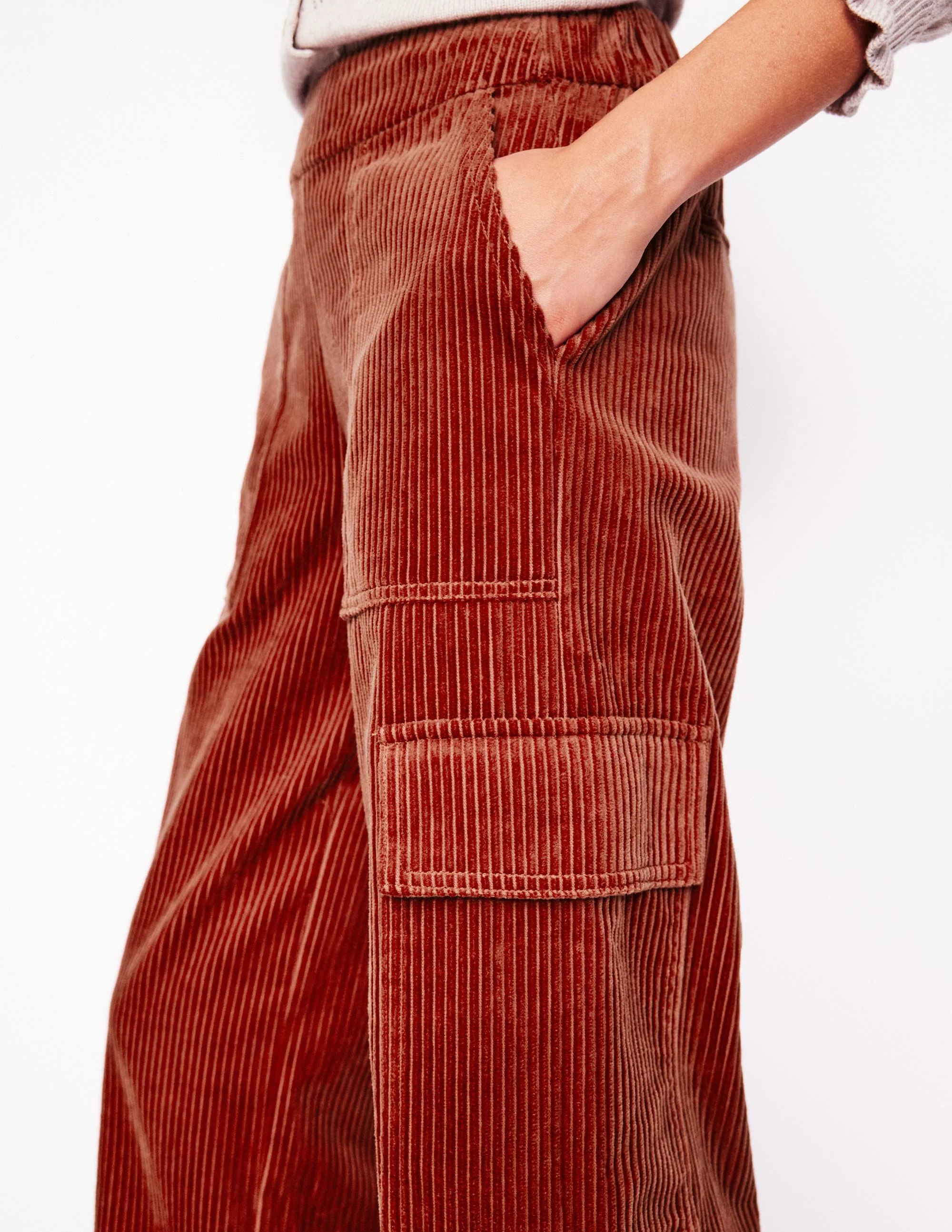 Cord Pull-on Trousers-Red - Image 2