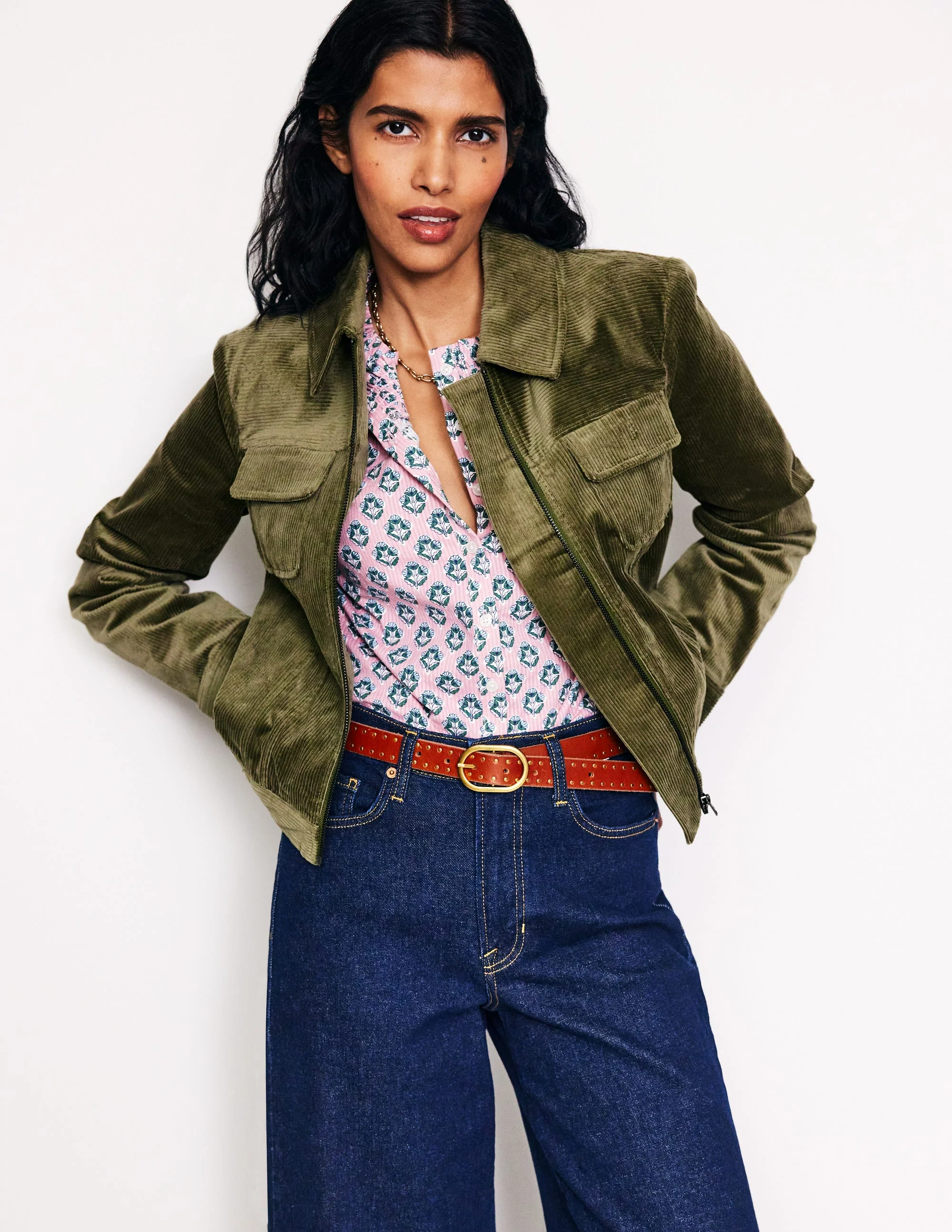 Cord Zip Through Jacket-Winter Moss - Image 4