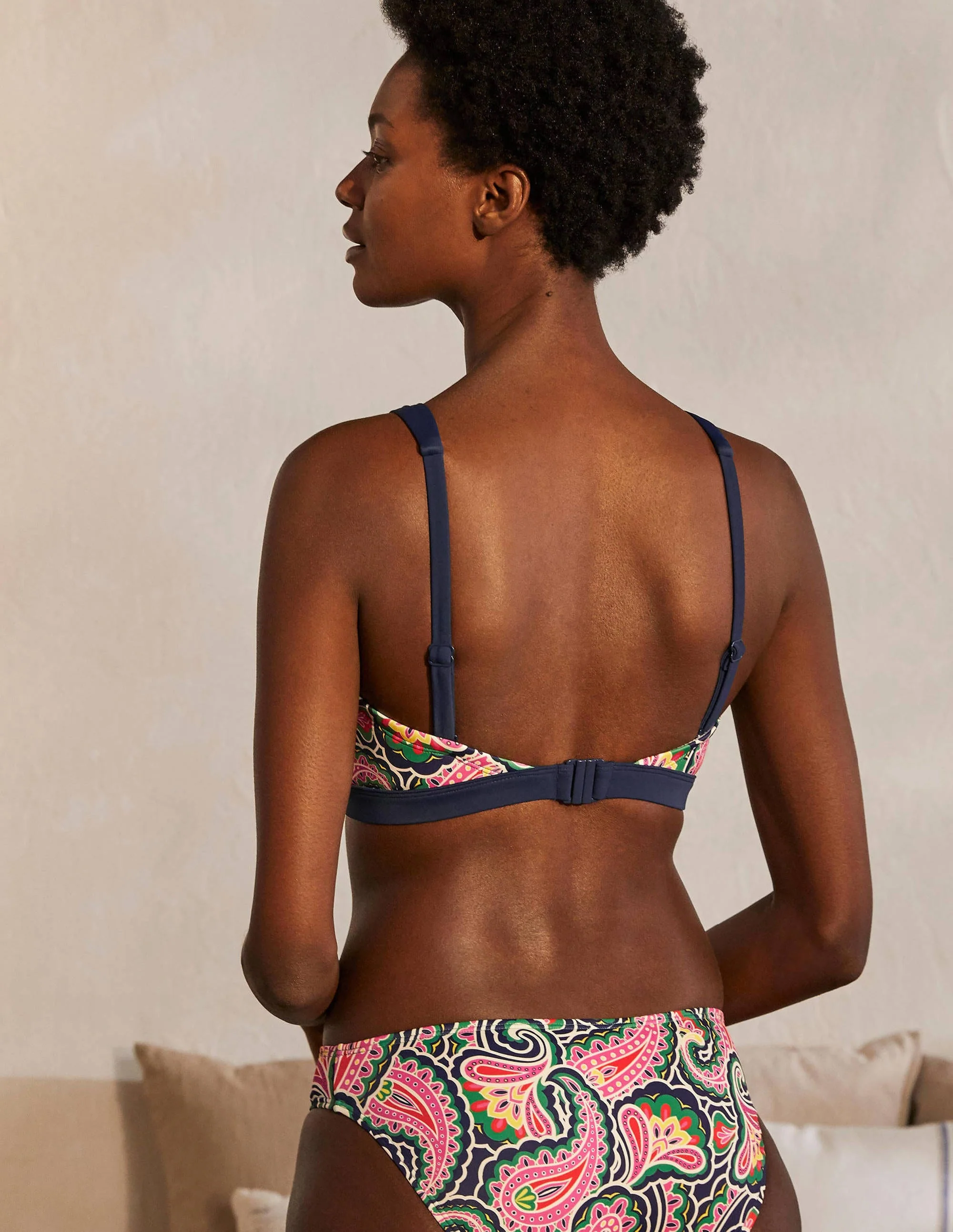 Corsica V-neck Bikini Top-French Navy, Summer Paisley - Image 2