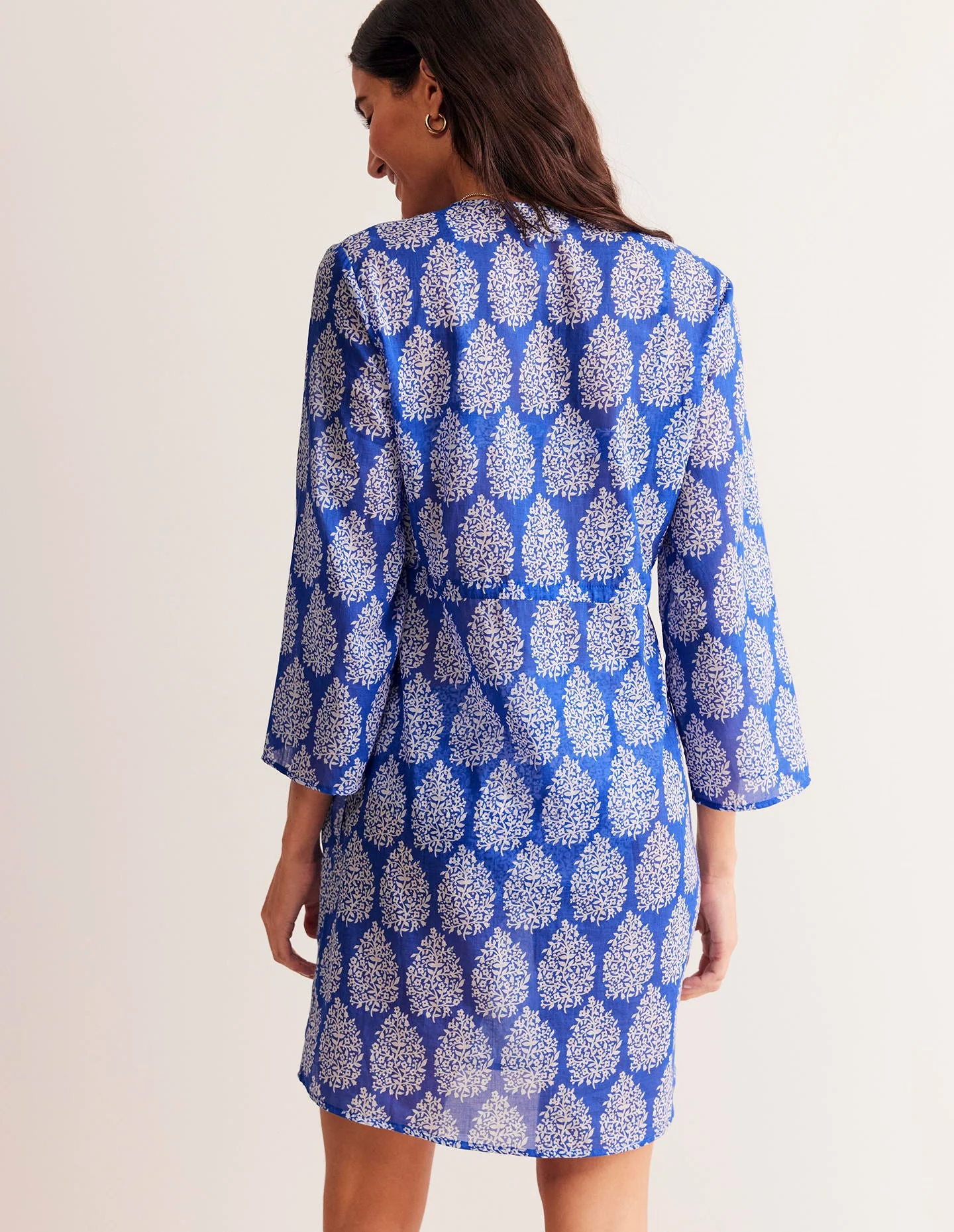 Cotton Beach Short Kaftan-Surf The Web, Floret Paisley - Image 3