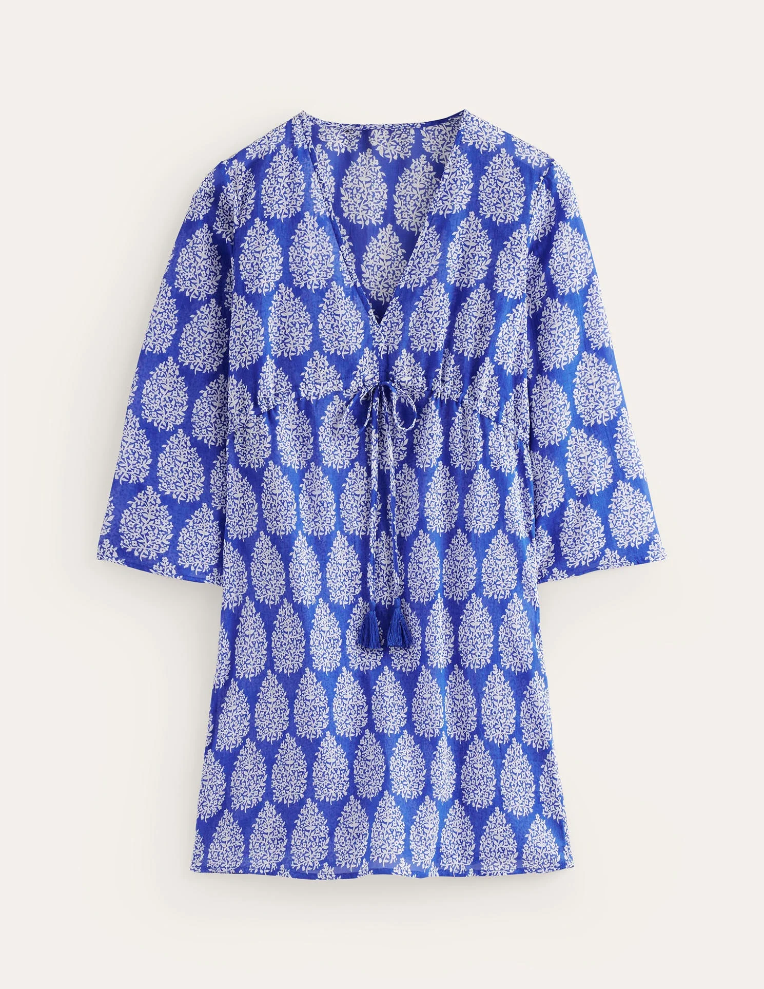 Cotton Beach Short Kaftan-Surf The Web, Floret Paisley - Image 5