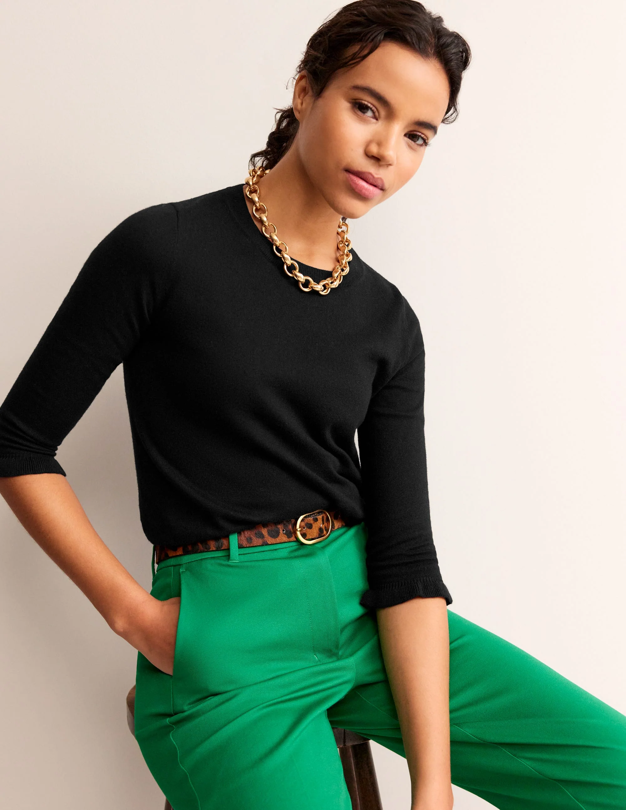 Cotton Merino Frill Jumper-Black