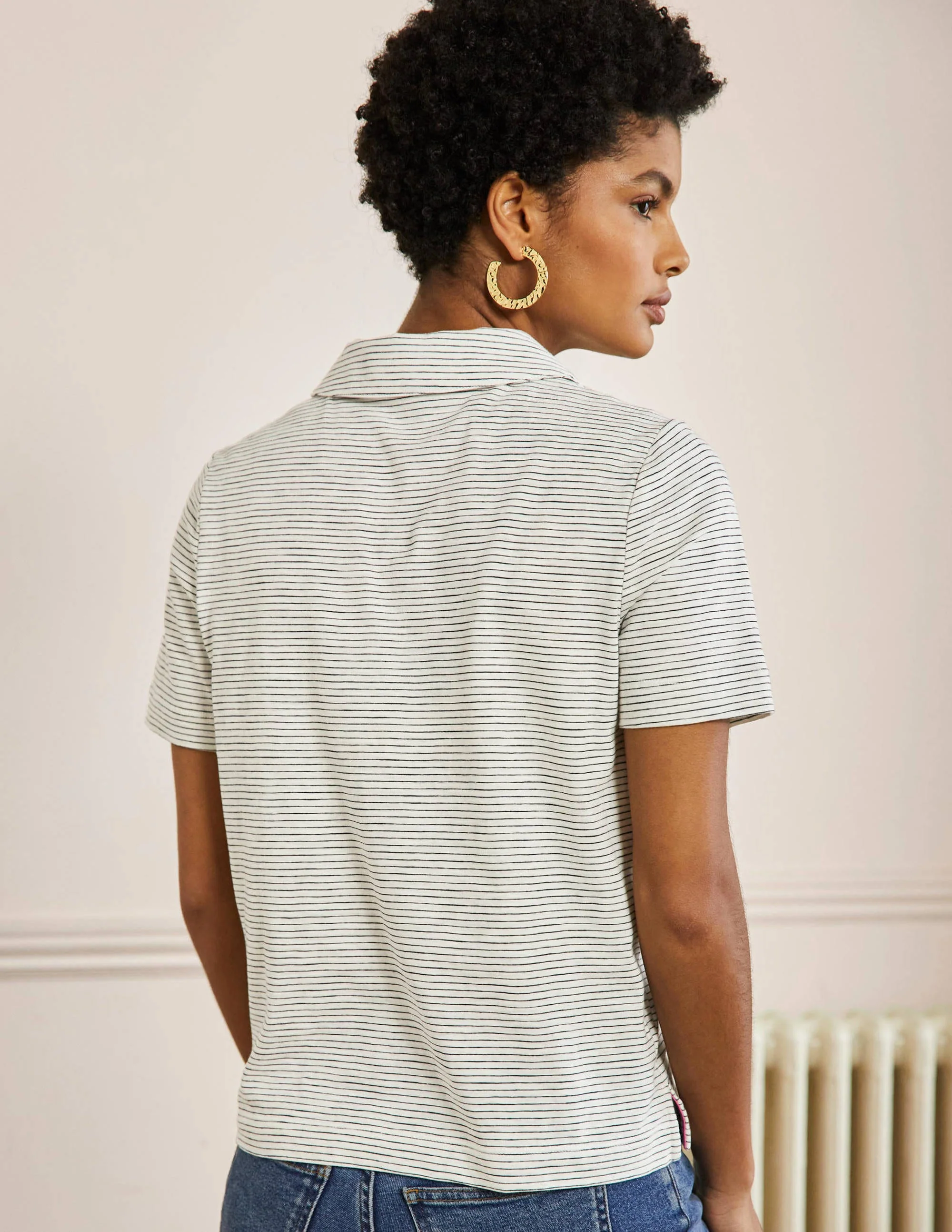Cotton Polo Top-Ivory / Navy Stripe - Image 3