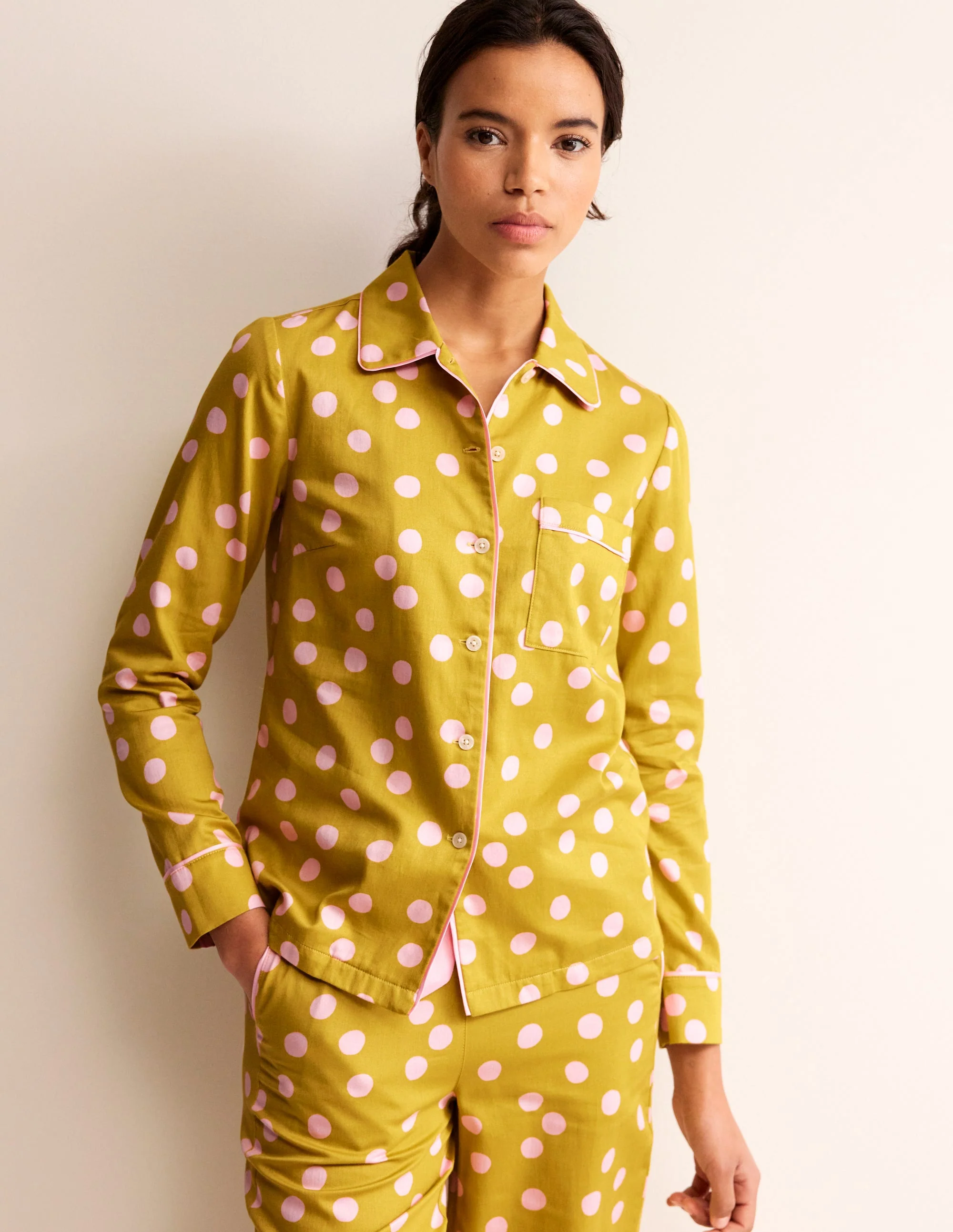 Cotton Sateen Pyjama Shirt-Antique Moss - Image 2