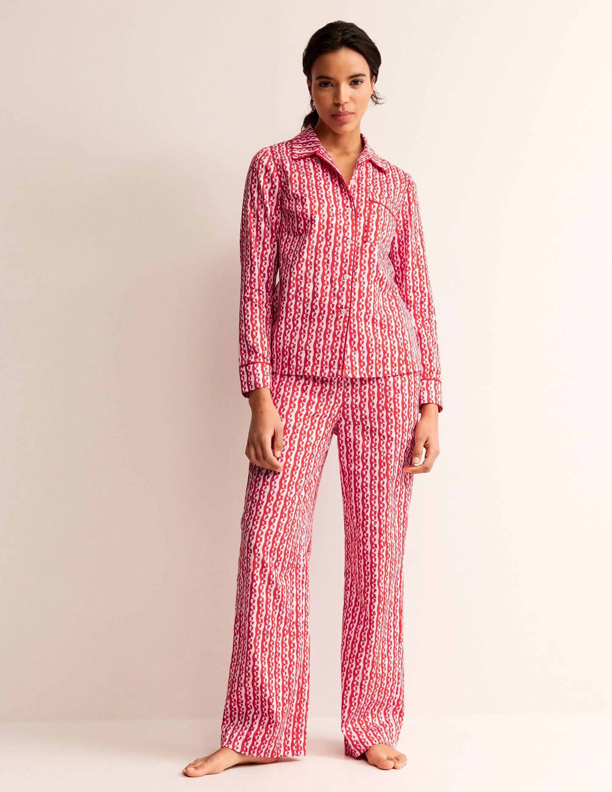 Cotton Sateen Pyjama Shirt-Orchid Pink, Abstract Heart - Image 4