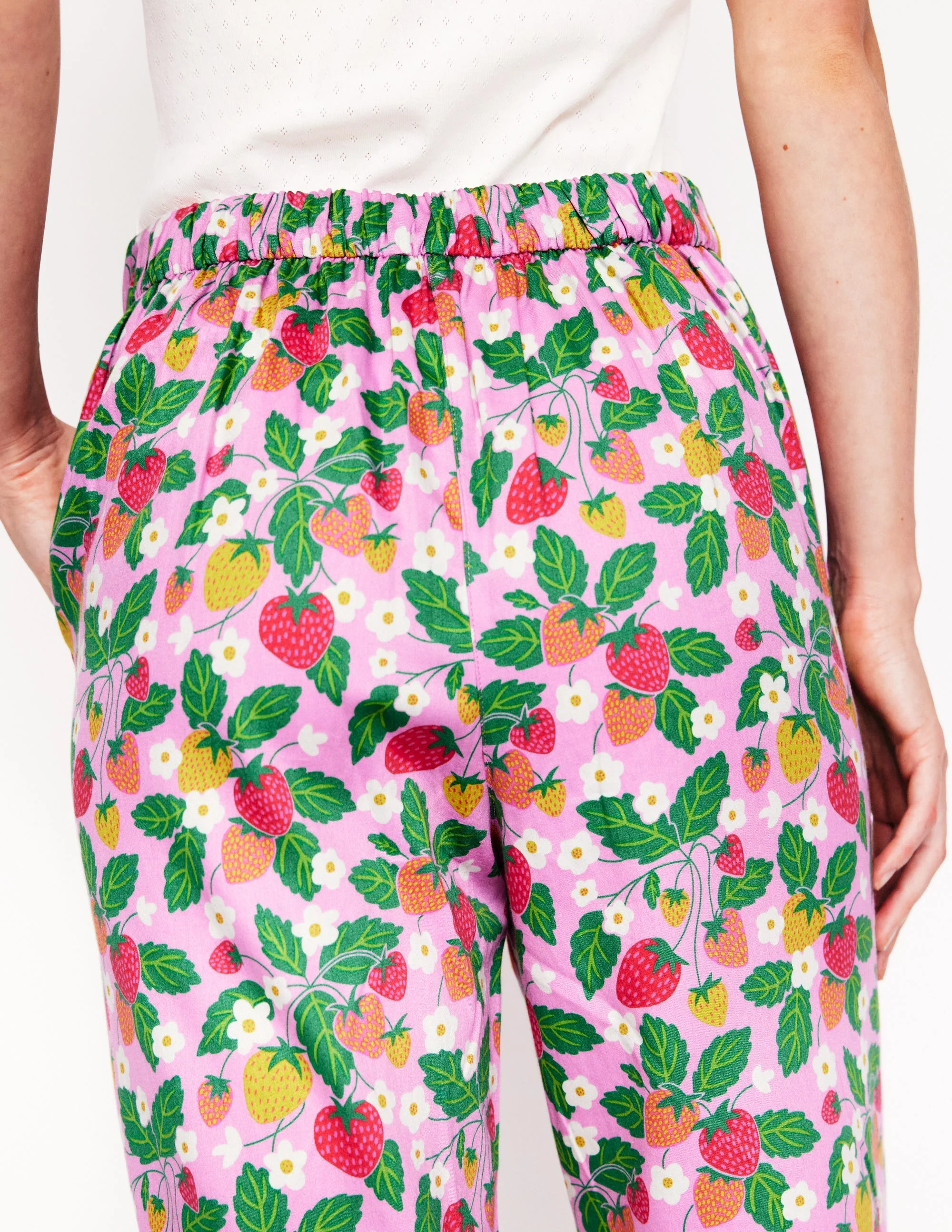Cotton Sateen Pyjama Trousers-MeadowsweetPink Fruit Paradise - Image 3