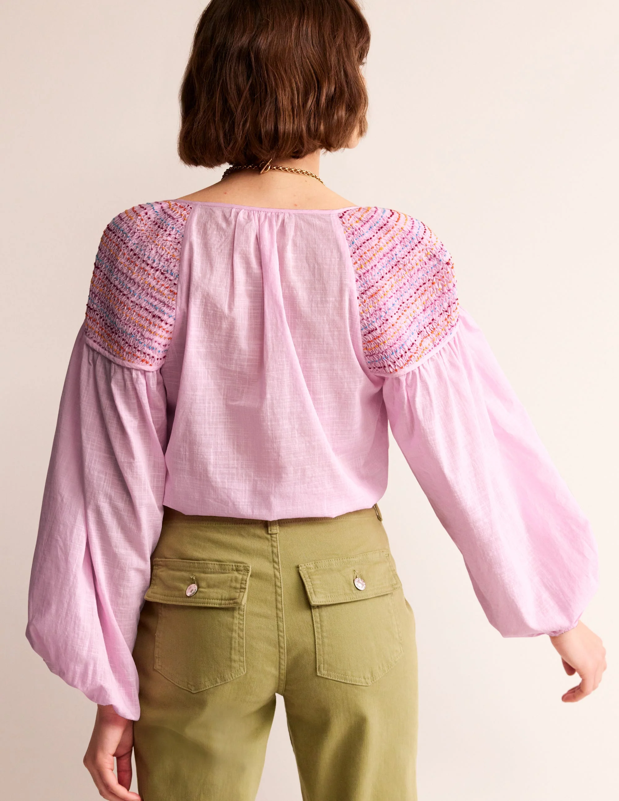 Cotton Smocked Blouse-Sweet Lilac - Image 3