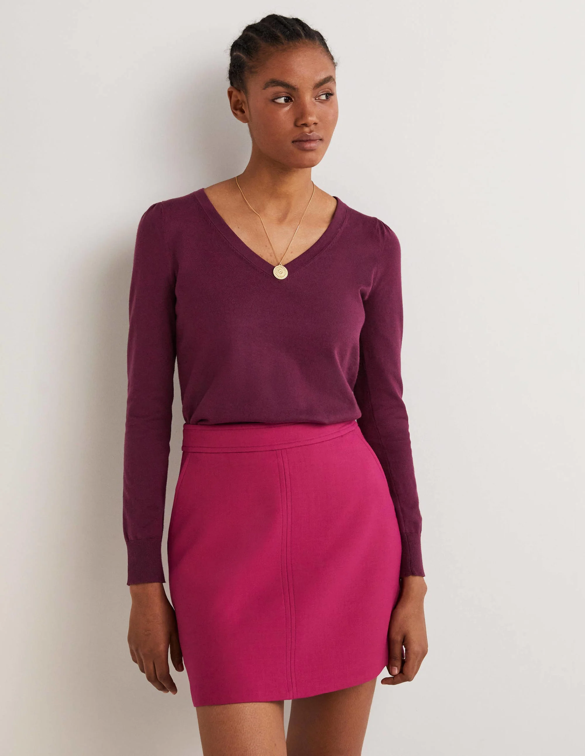 Cotton V-Neck Jumper-Berry - Image 4